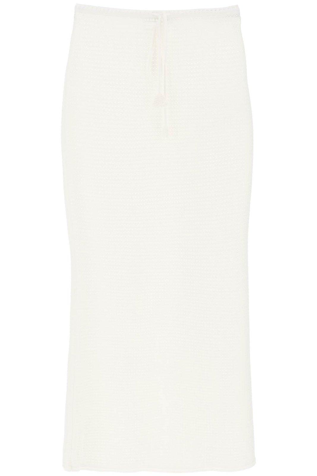 Shop Self-portrait Crochet Maxi Skirt In Bianco