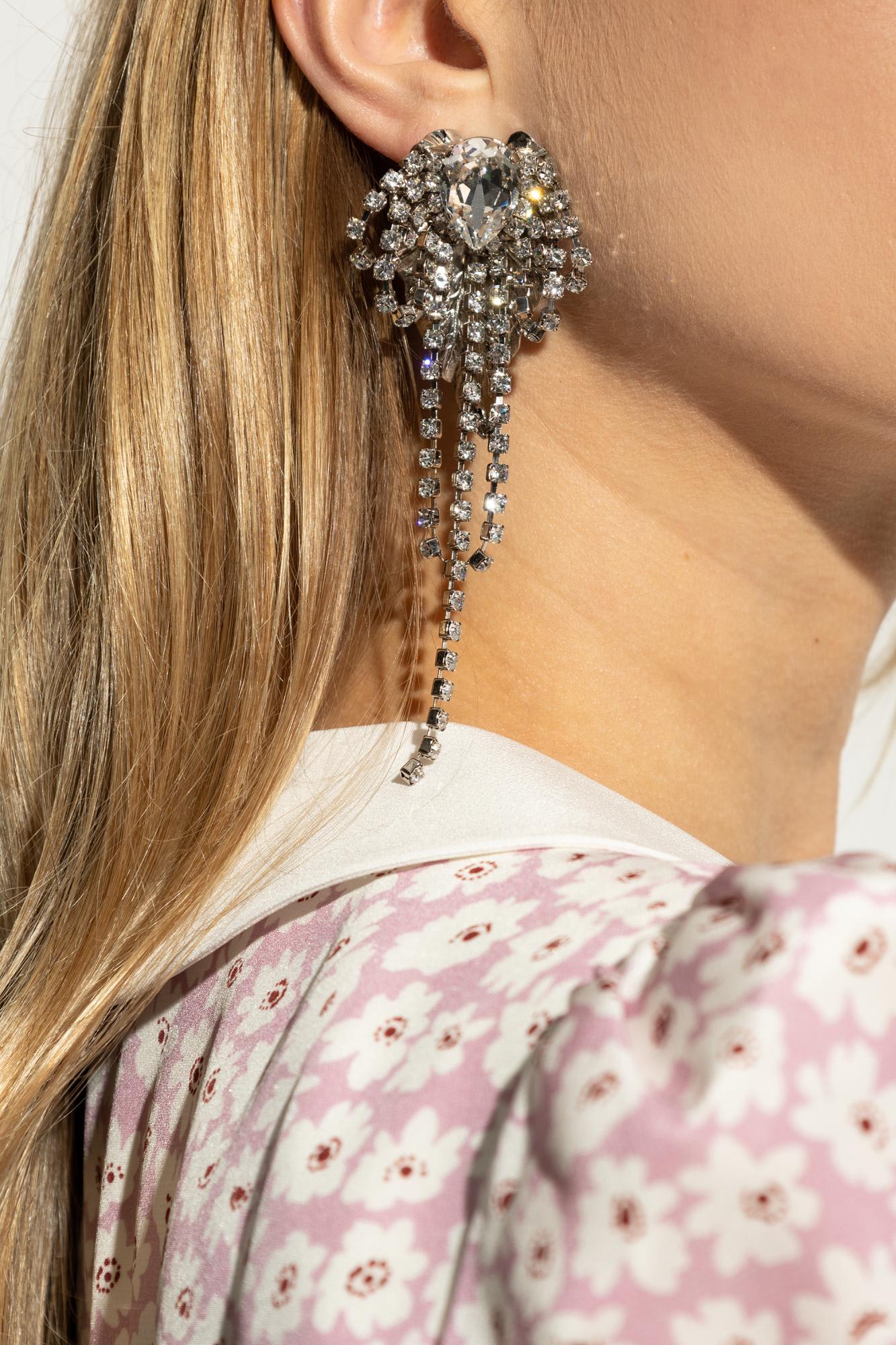 Alessandra Rich Clip-on Earrings With Shimmering Crystals In Silver
