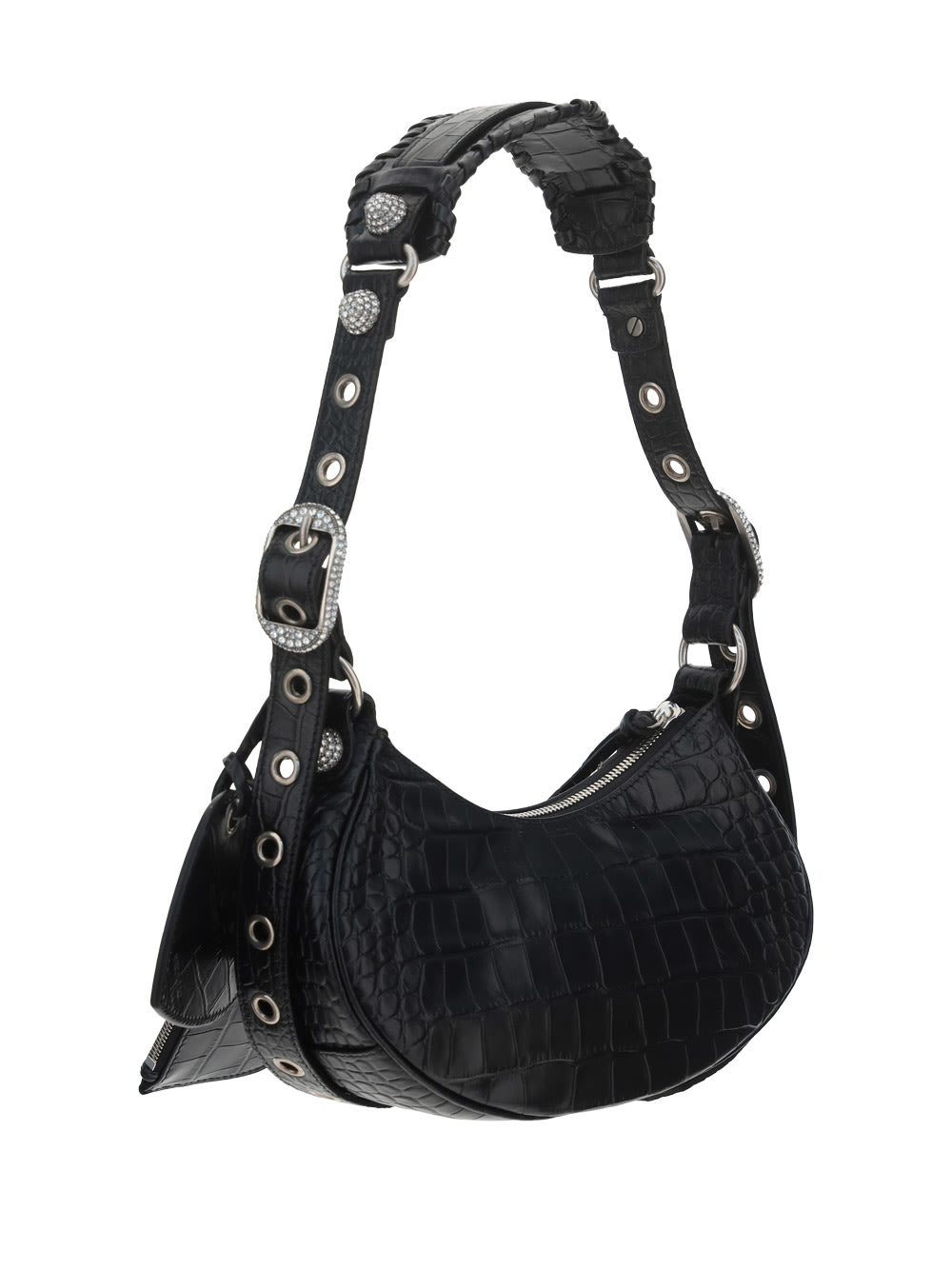 Balenciaga Green Leather Shoulder Handbag With Magnetic Closure And Metal Details In Black