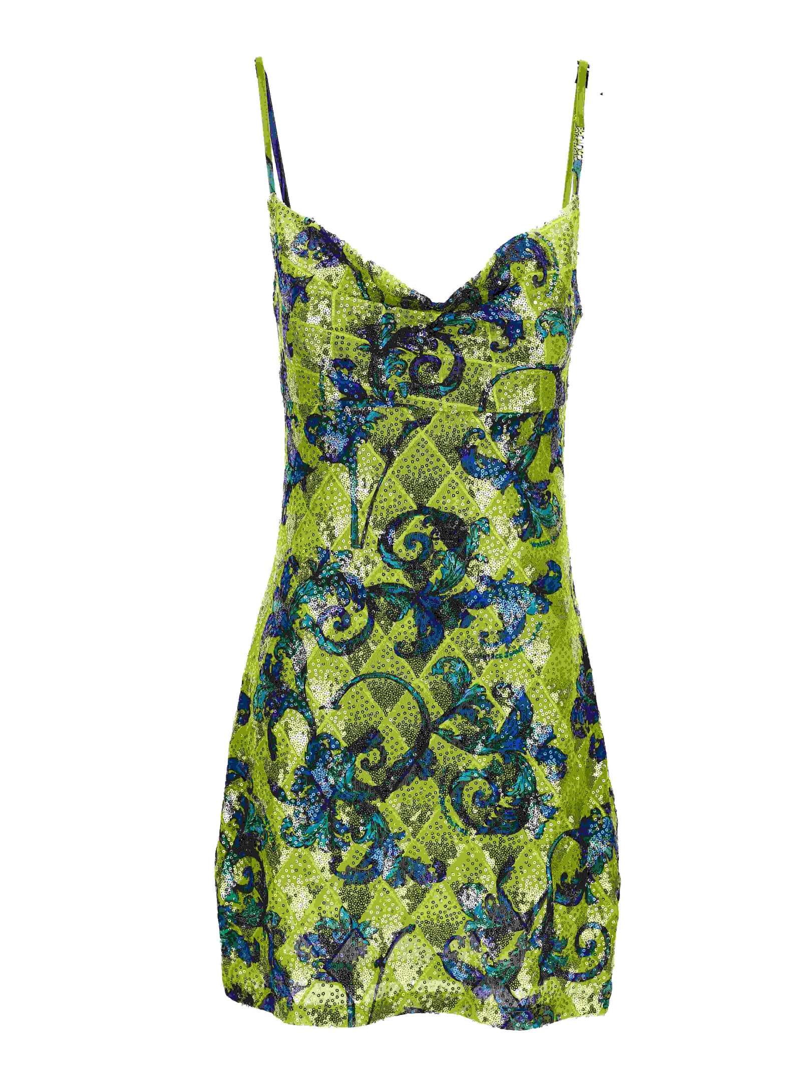 Versace Jeans Couture Fitted Green Dress With Floral Patterns