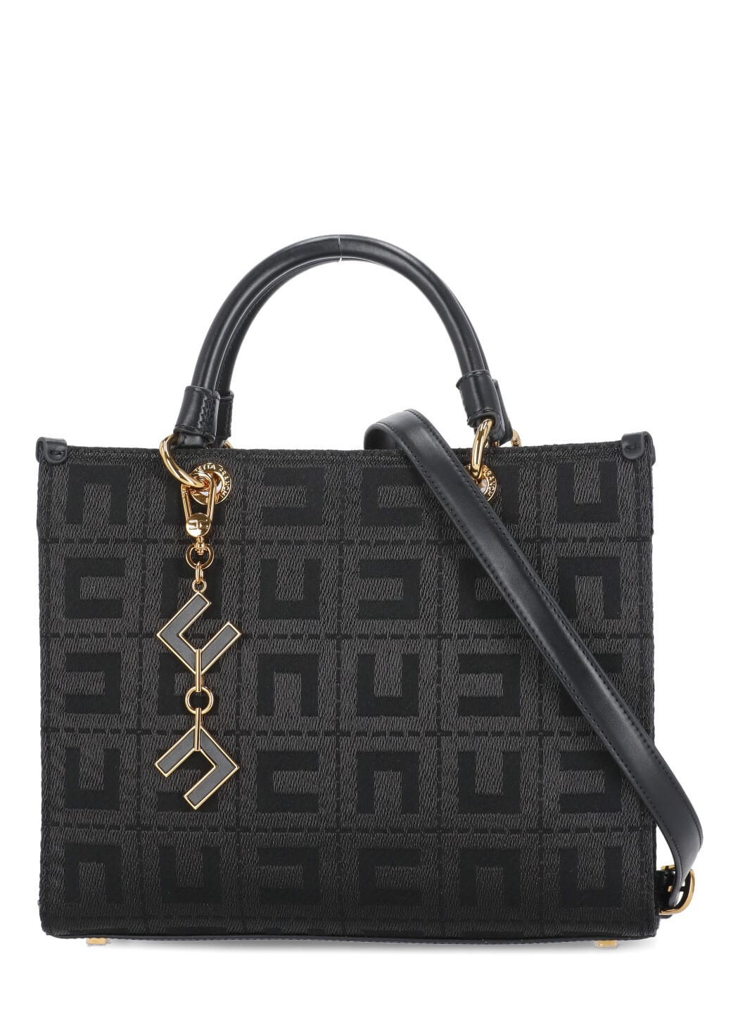 Shop Elisabetta Franchi Jacquard Bag With Charms In Black