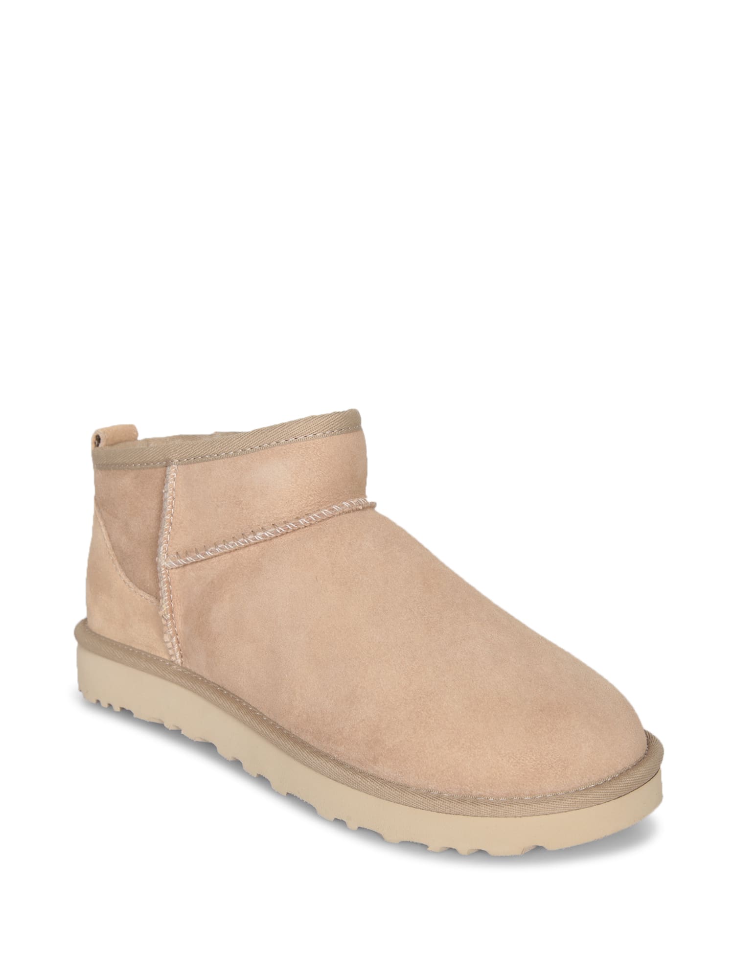 Ugg Classic Ultra Mini Low Heels Ankle Boots In Beige Suede In Beige
