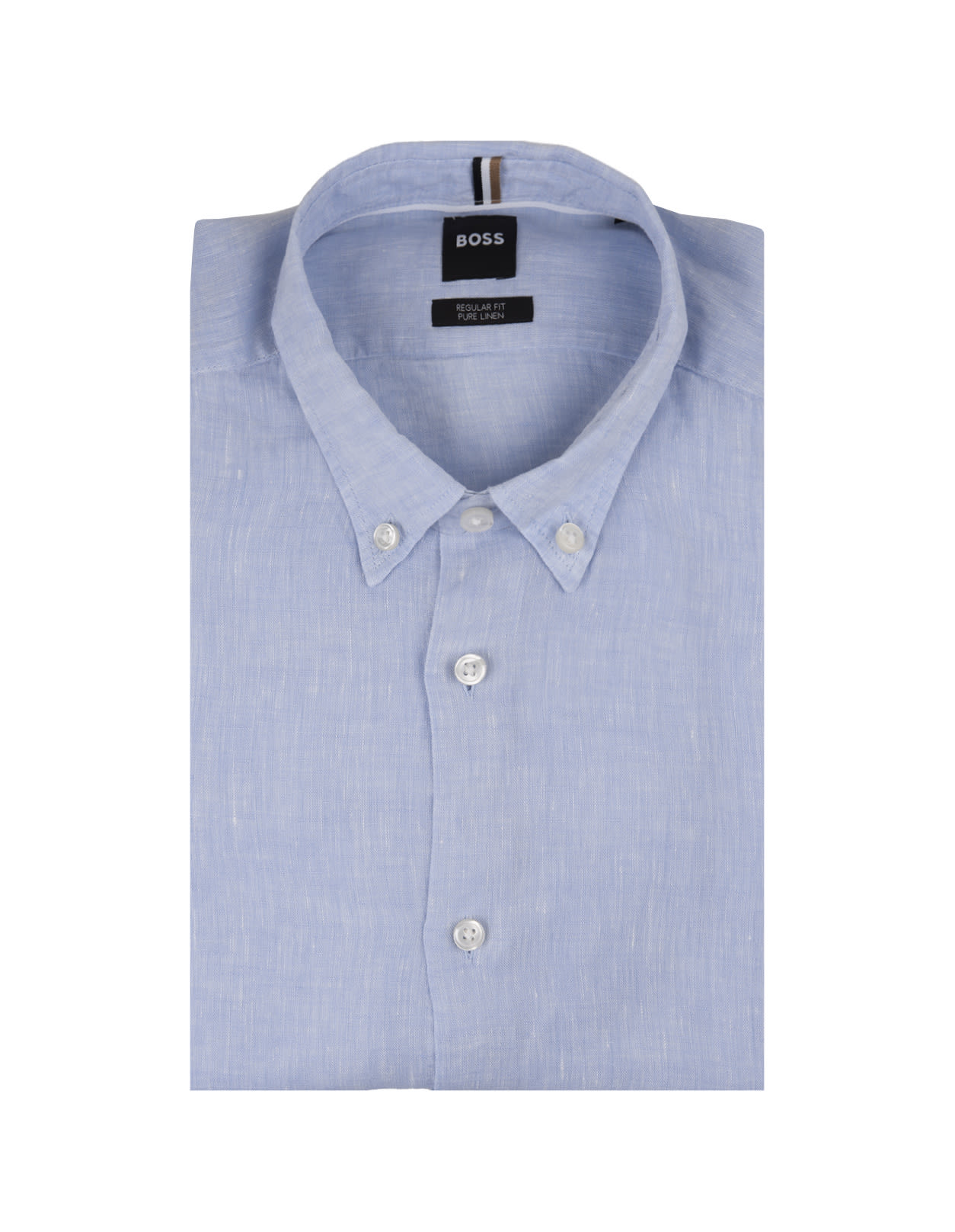 Hugo Boss Regular Fit Shirt In Light Blue Linen With Button-down Collar