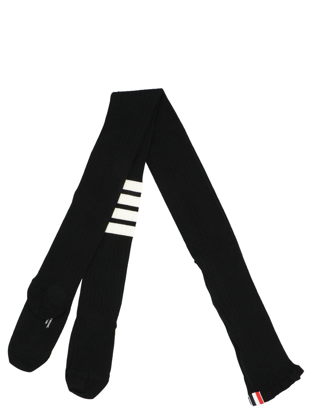 Thom Browne 4 Bar Striped Ribbed Tights In Black