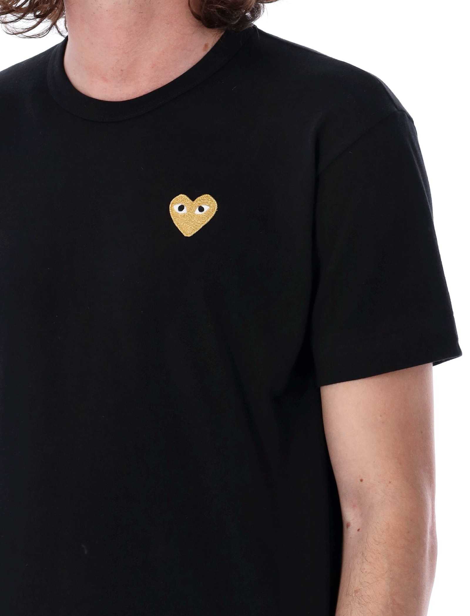 Shop Comme Des Garçons Play Golden Heart Patch T-shirt In Black
