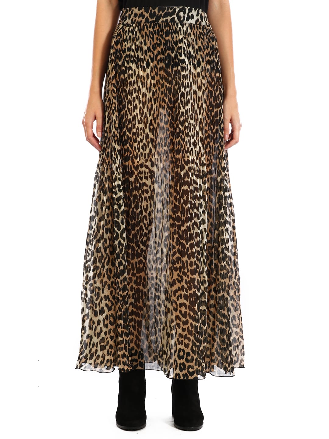 Ganni Pleated Maxi Skirt In Leopardato