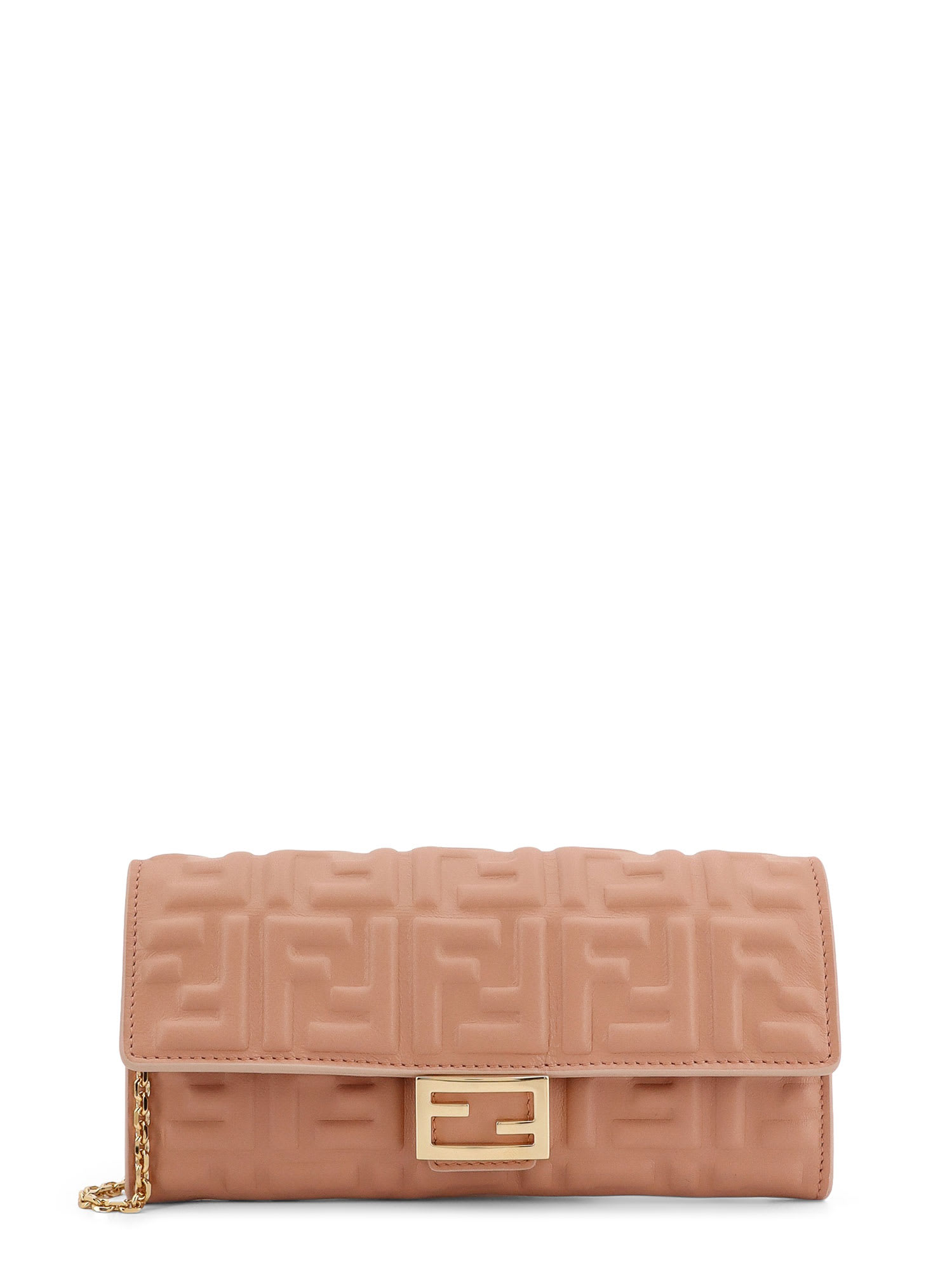 FENDI LEATHER WALLET WITH METAL SHOULDER STRAP