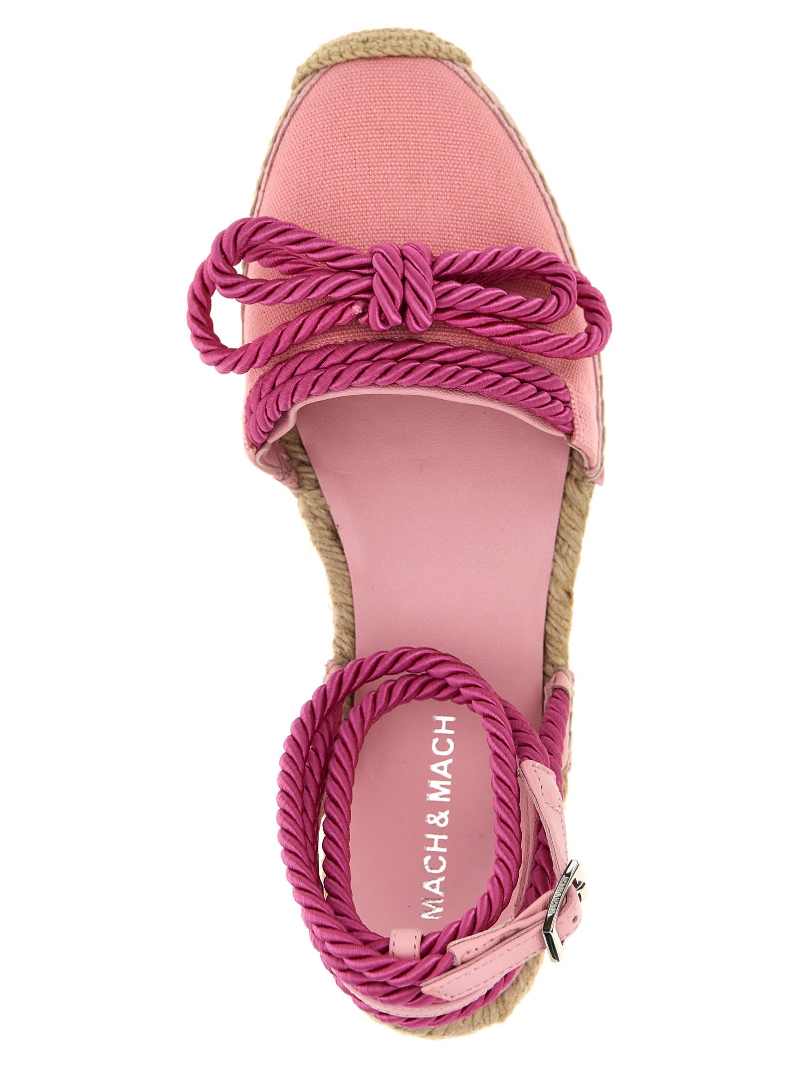 Mach & Mach Double Bow Pink Riviera Espadrilles In Pink