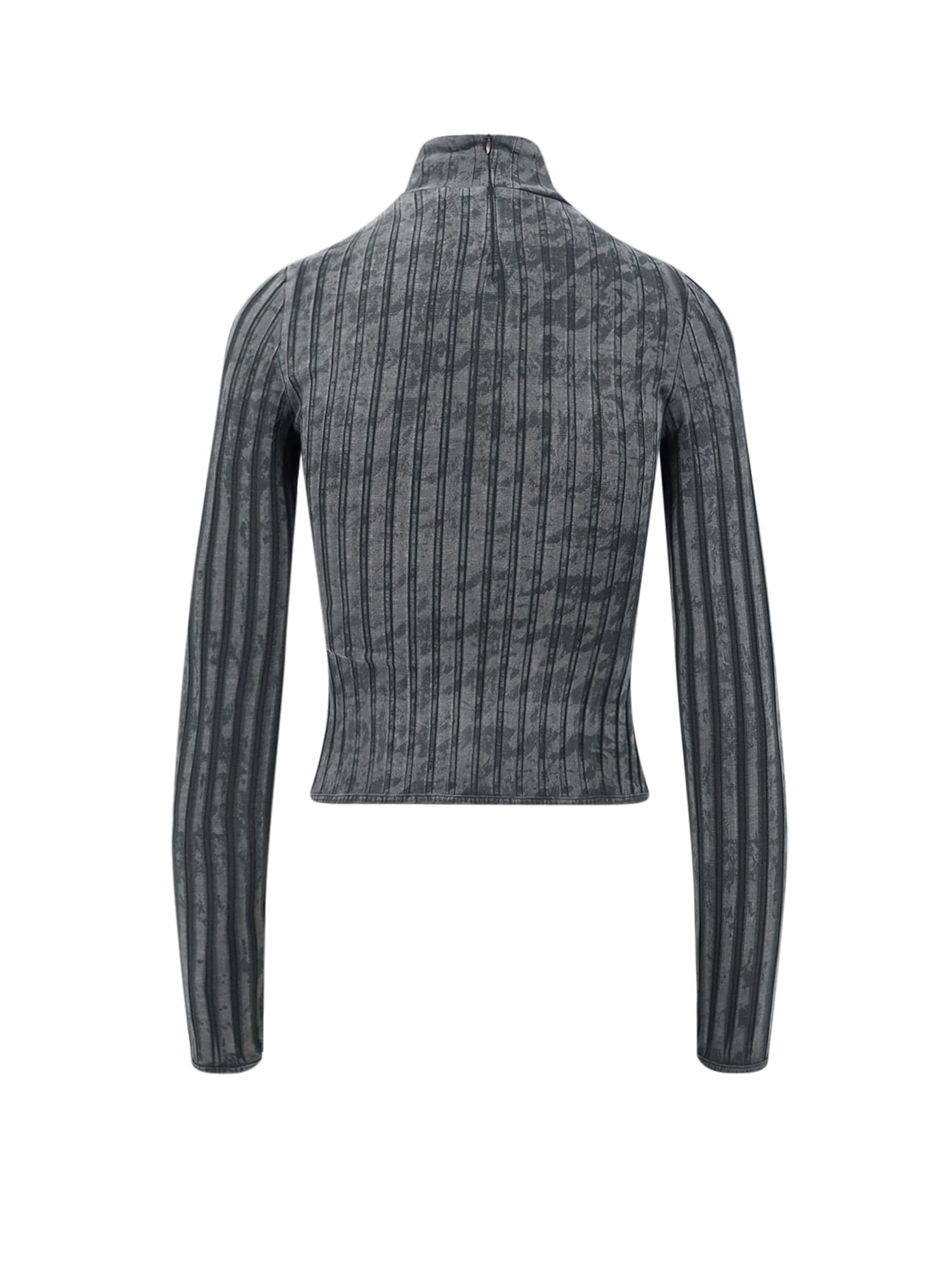 Diesel Stretch Cotton High Neck Long Sleeve Top In Gray