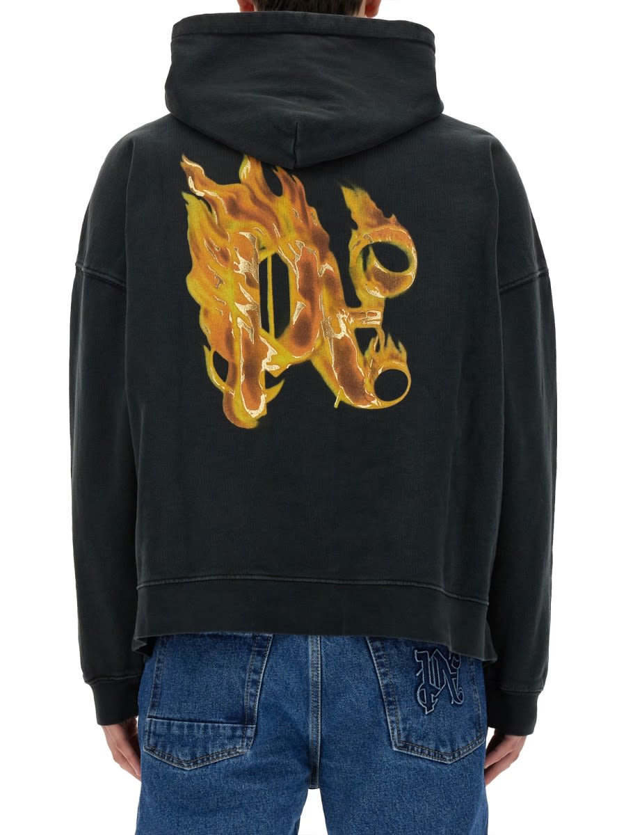 Shop Palm Angels Burning Monogram Print Sweatshirt