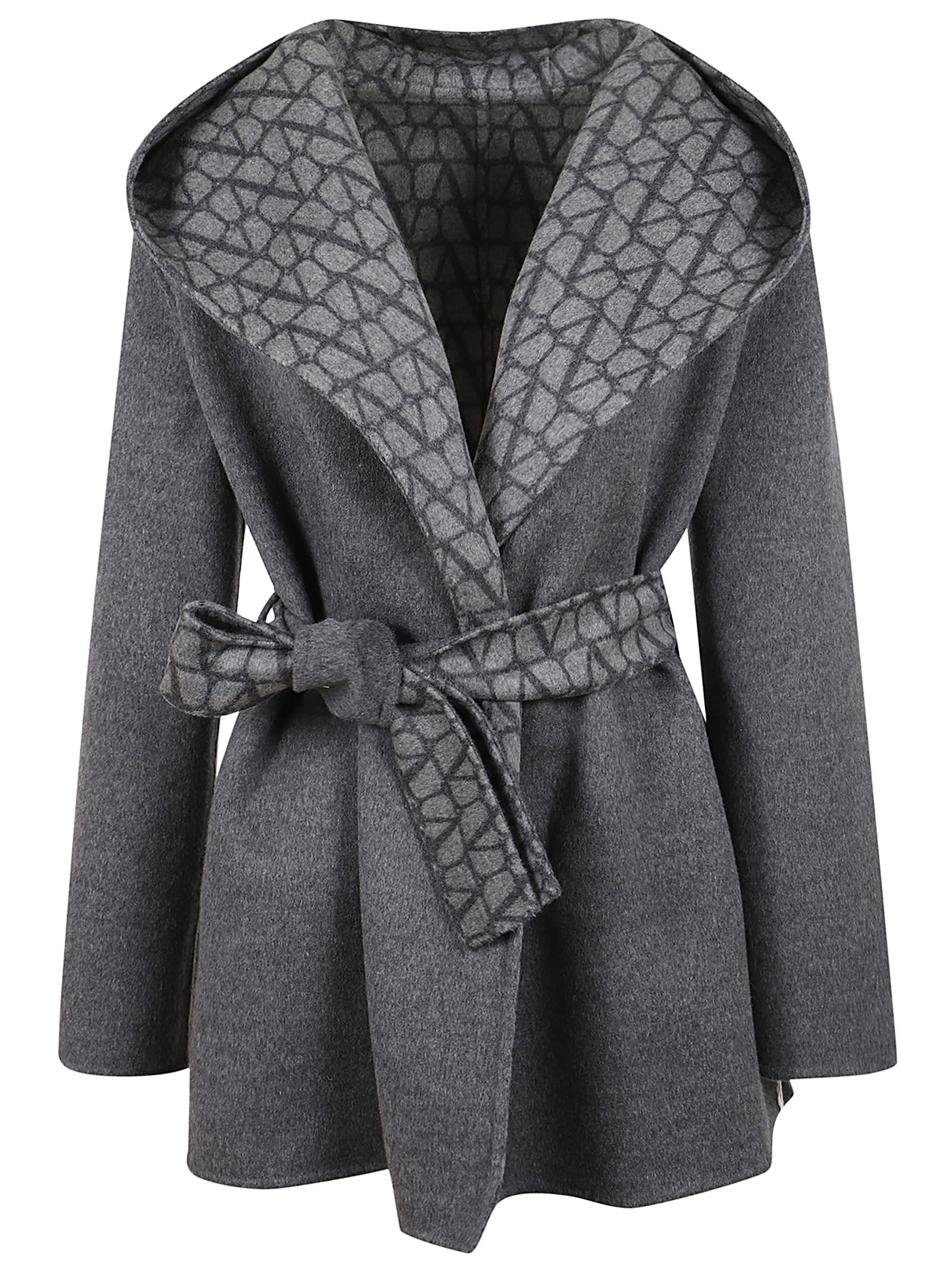 Shop Valentino Double Coat Toile Iconographe Back In Zgf Grigio Melange Grigio