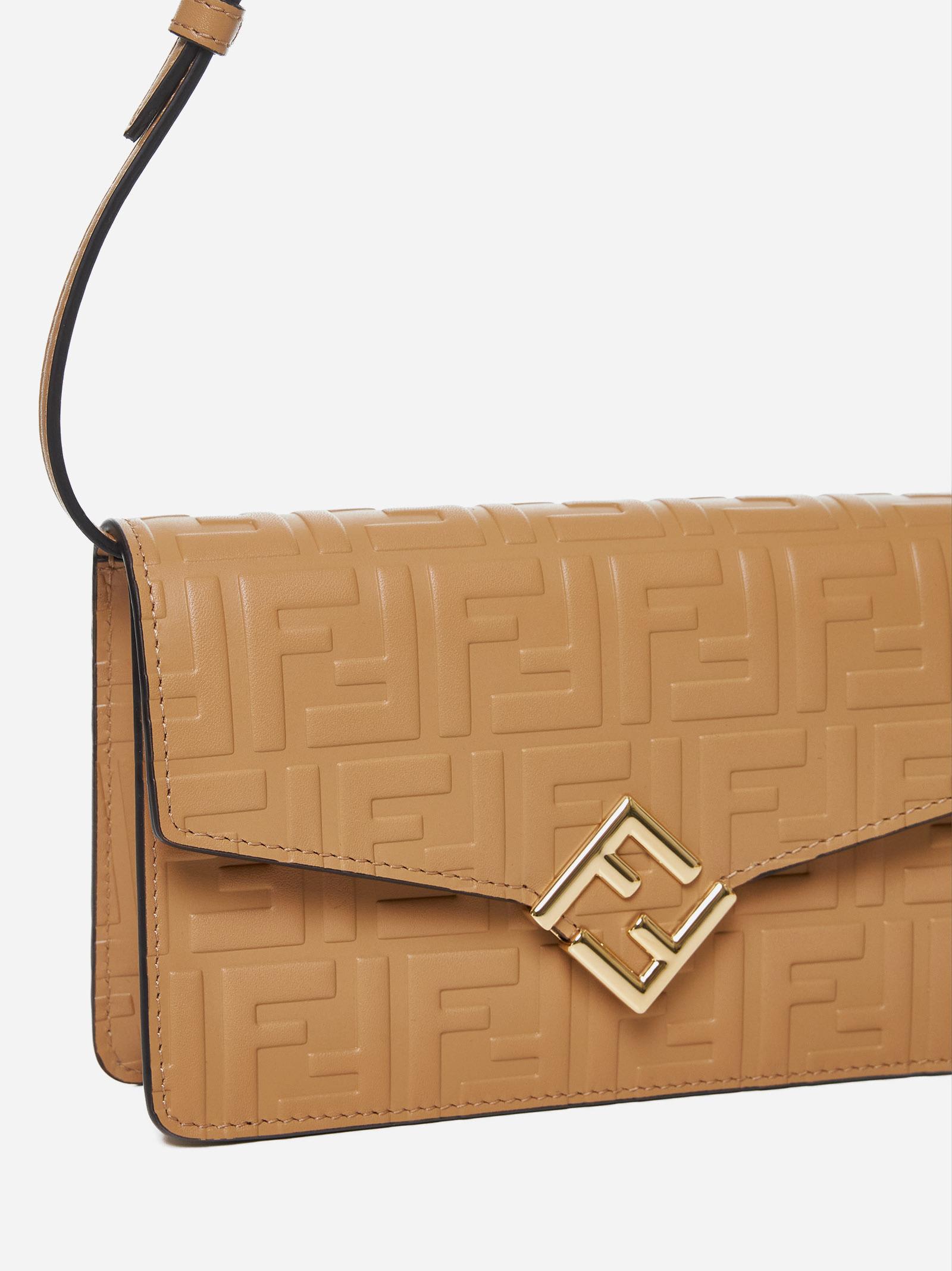 Shop Fendi Ff Diamonds Leather Wallet On Chain In Beige