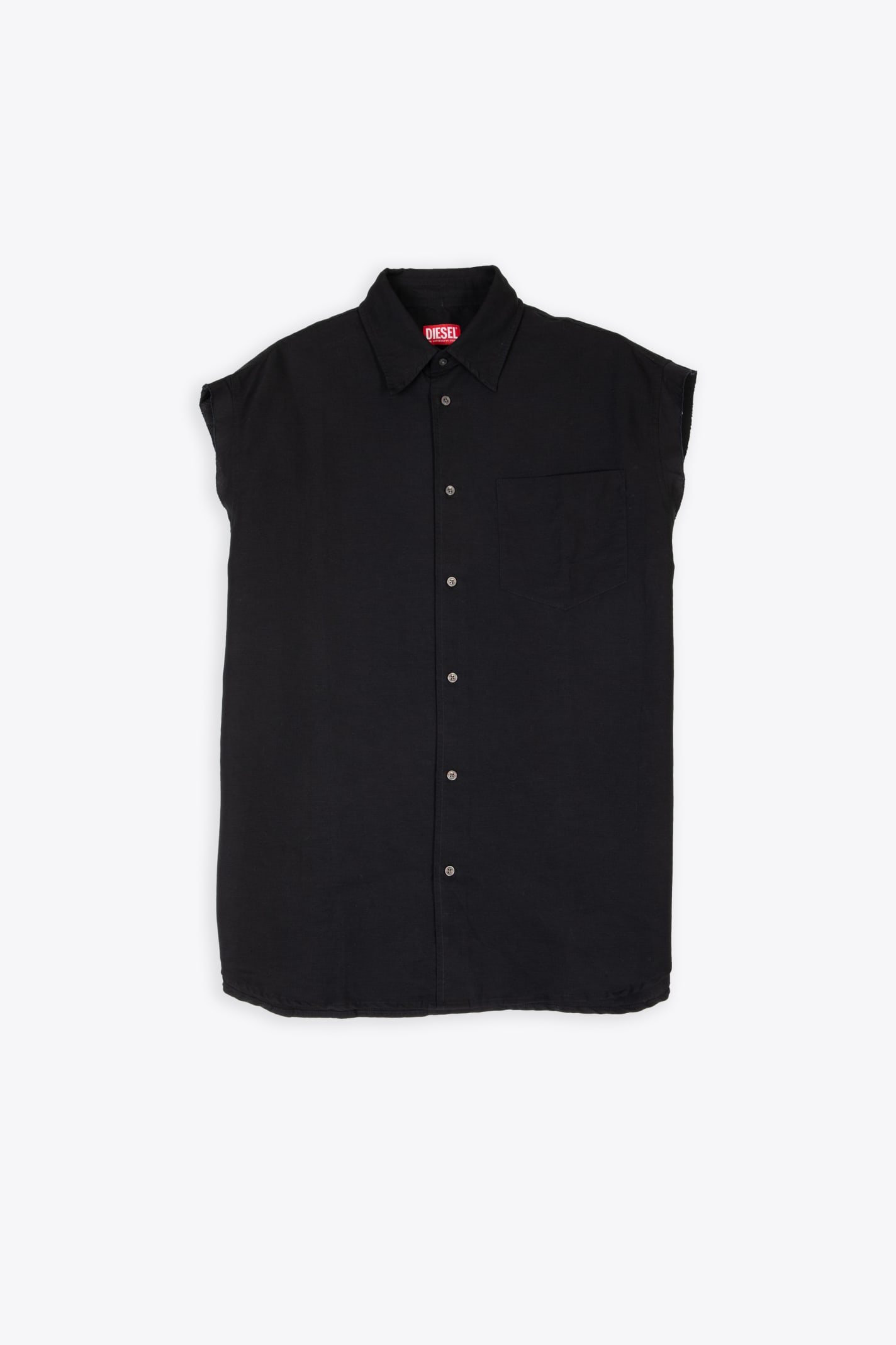 Shop Diesel S-simens Black Linen Blend Sleeveless Shirt - S-simens In Nero