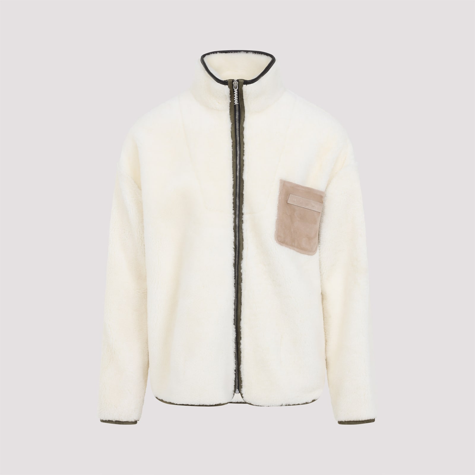 Marni Fleece Bomber Jacket With Zip-up Closure In White