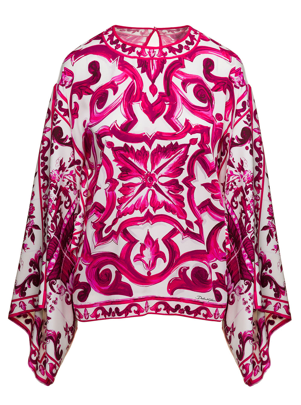 DOLCE & GABBANA FUCHSIA AND WHITE BLOUSE WITH WIDE SLEEVES AND MAJOLICA PRINT IN STRETCH SILK WOMAN
