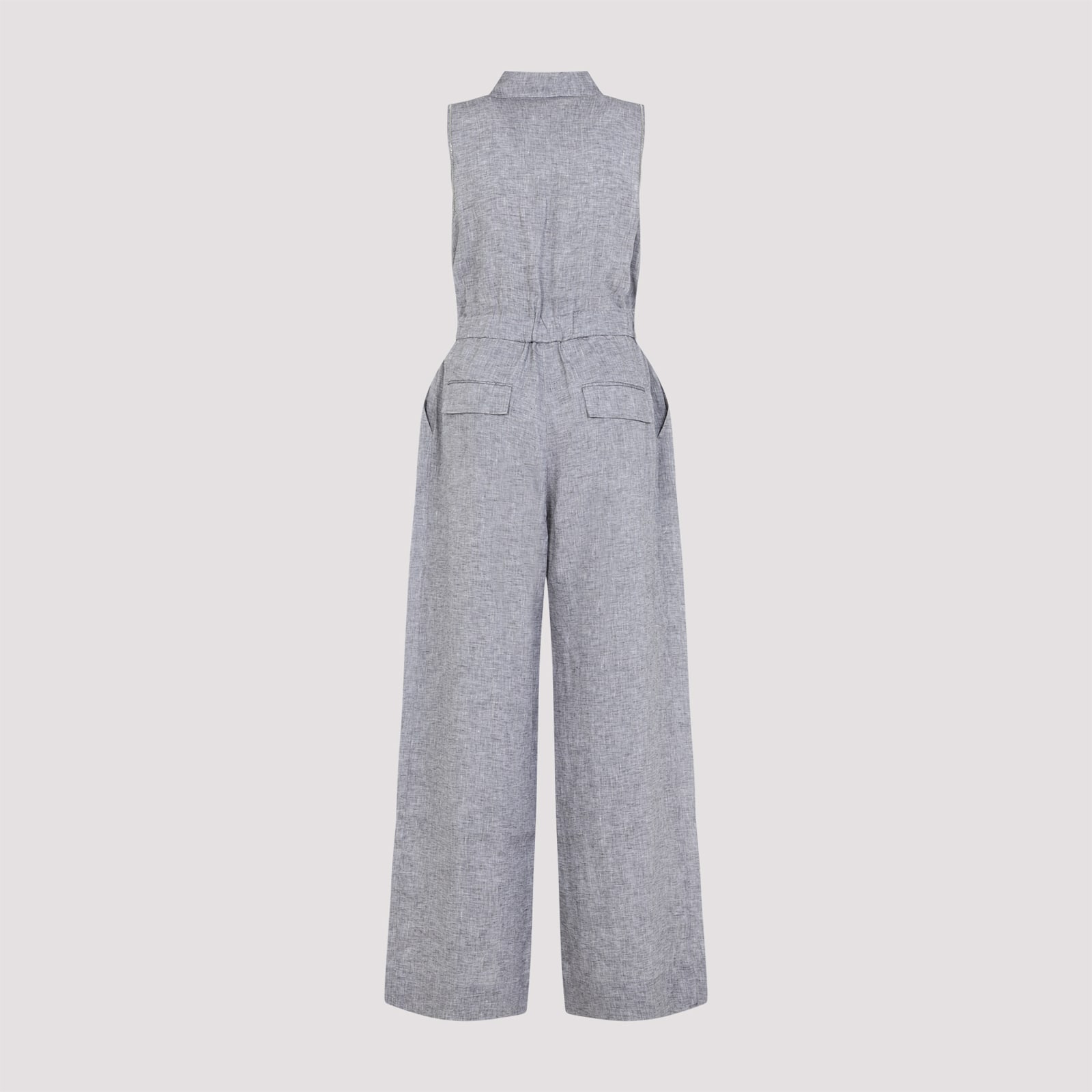 Shop Peserico Long Linen Jumpsuit In Blu