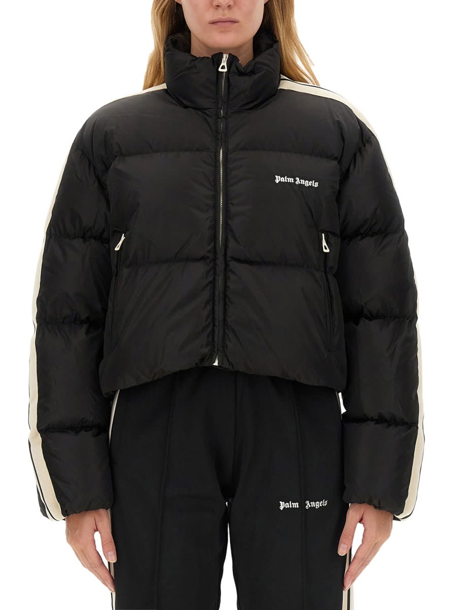 Shop Palm Angels Down Jacket With Logo In Black