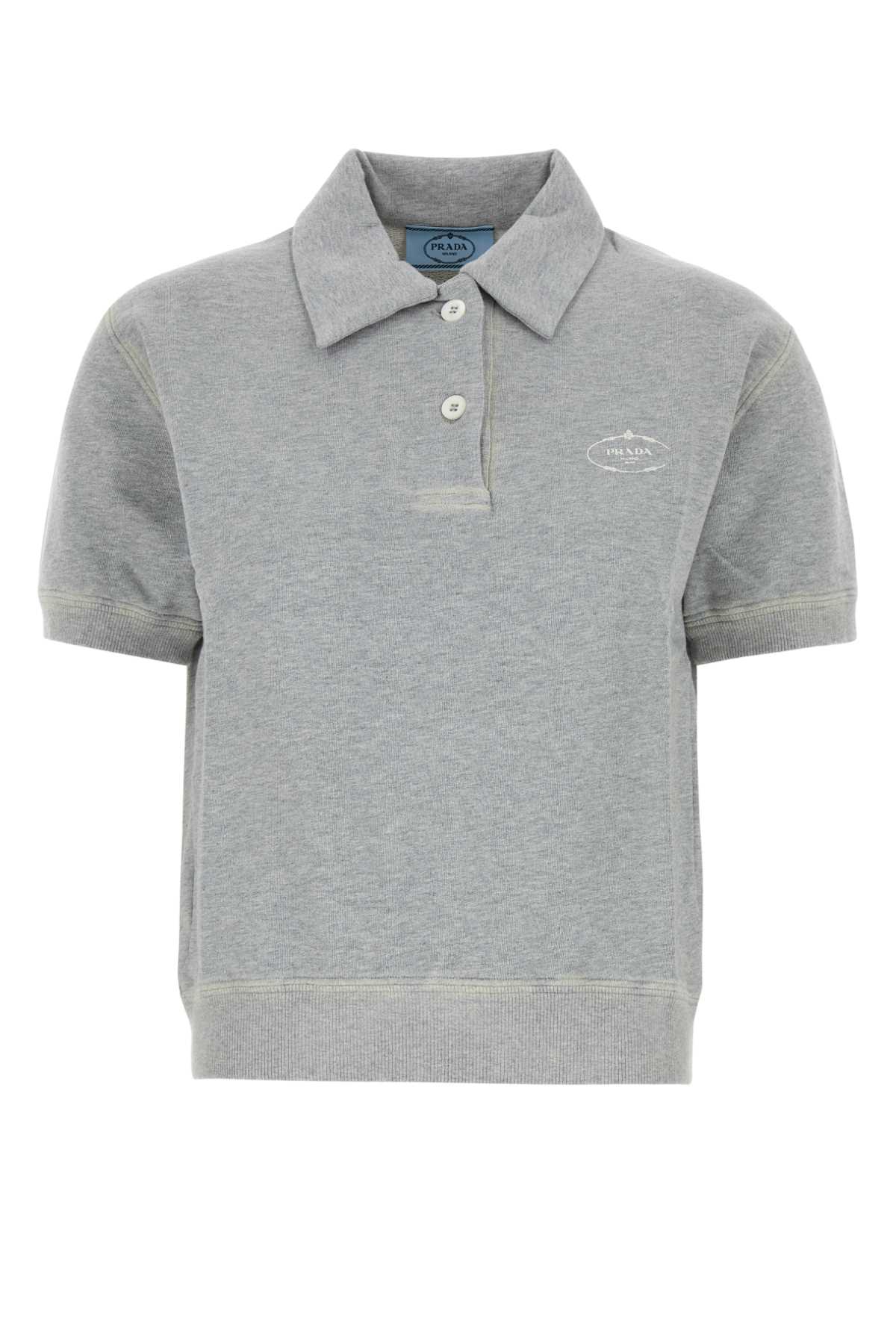 Prada Grey Cotton Polo Shirt In Gray