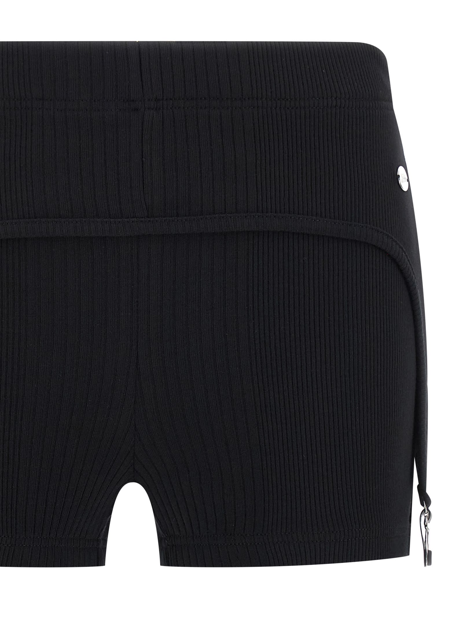 Jean Paul Gaultier Cotton Ribbed Mini Short With Lingerie Garter Clothing In Black