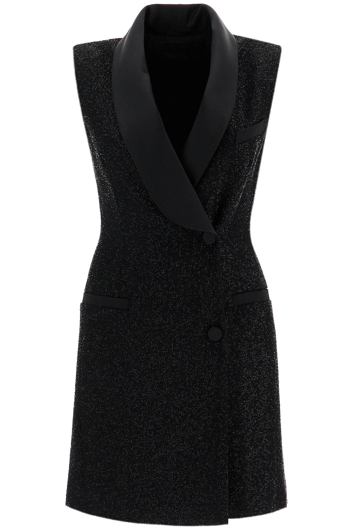 Shop Max Mara Tower Dress In Satin And Sequins With In Nero (black)