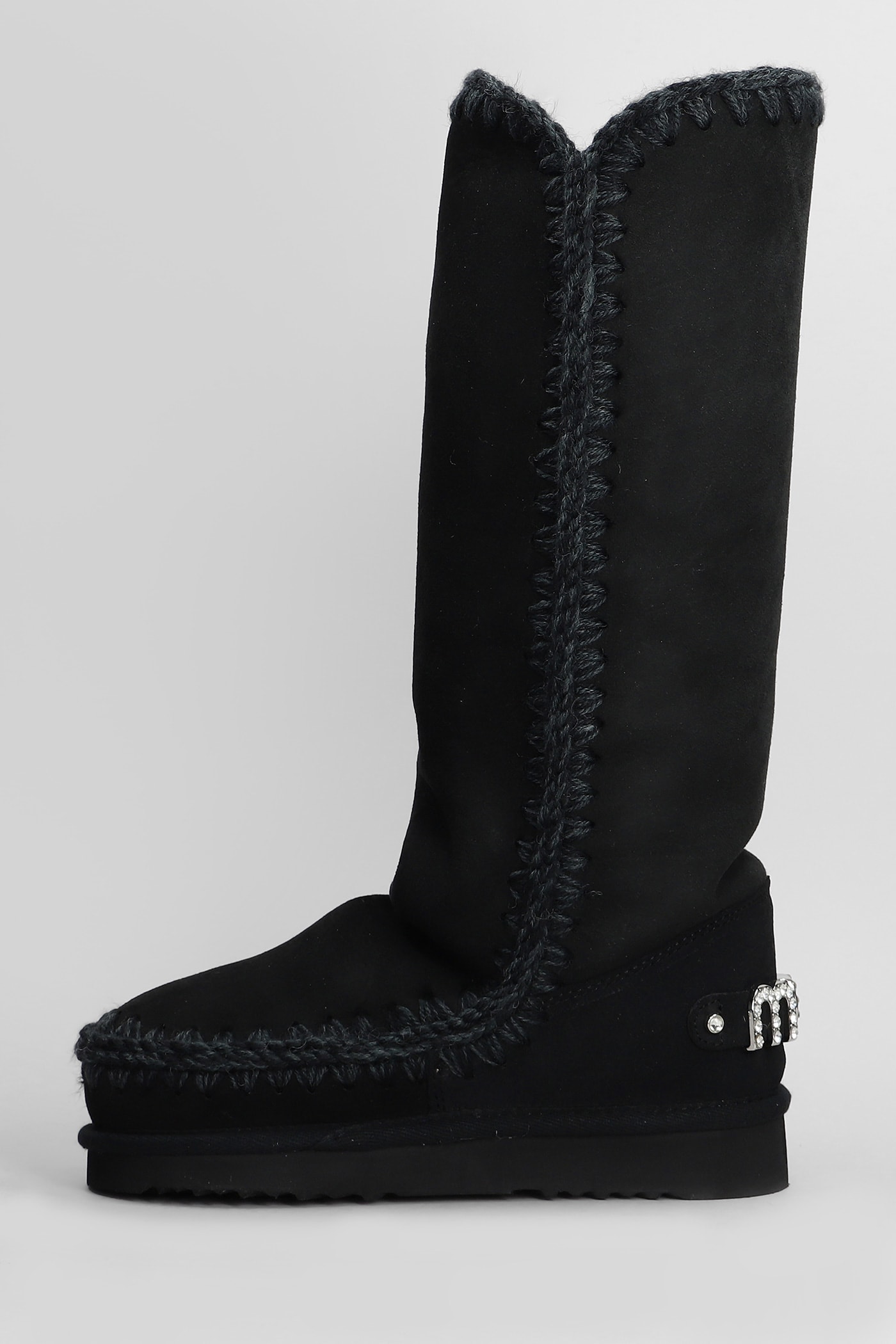 Shop Mou Eskimo 40 Low Heels Boots In Black Suede