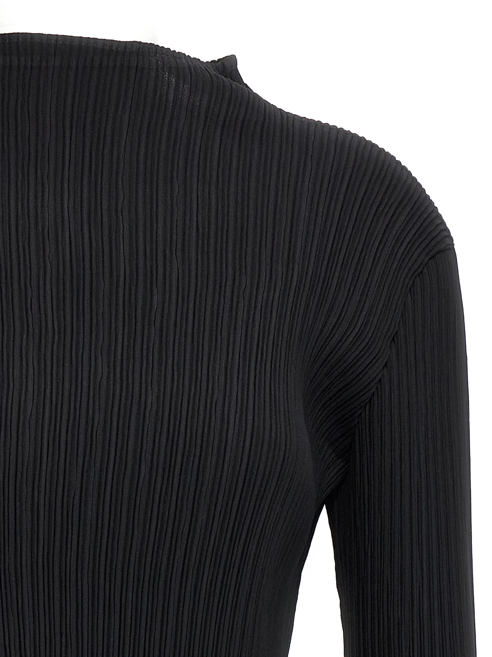 Issey Miyake Black Hatching Pleats Top