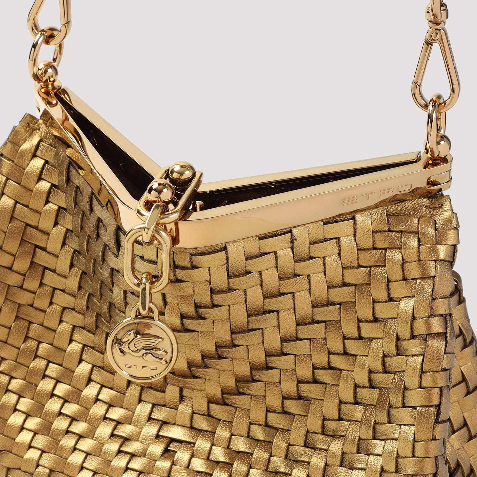 Etro Metallic Finish Calf Leather Shoulder Bag In Oro