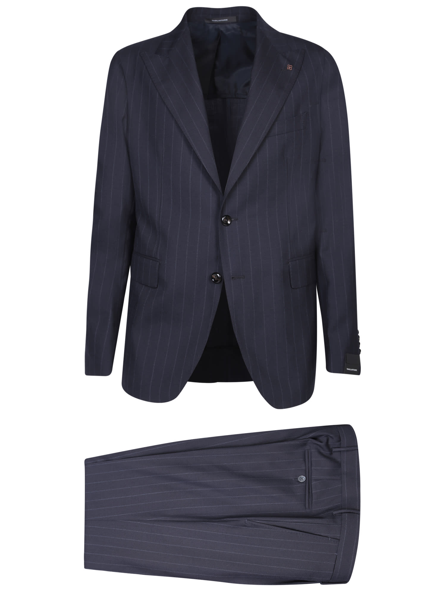 Shop Tagliatore Striped Blue Tailored Suit In Grey