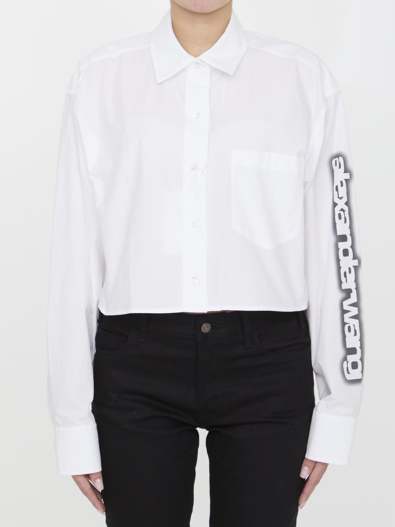 Shop Alexander Wang Cropped Shirt With Halo Print In White
