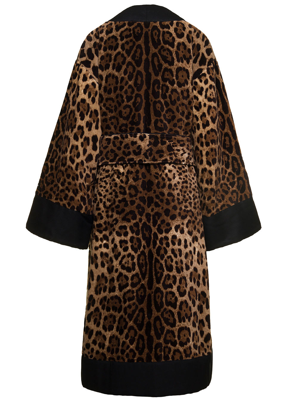 Shop Dolce & Gabbana Multicolor Kimono Bathrobe With All-over Leopard Print In Cotton  In Brown
