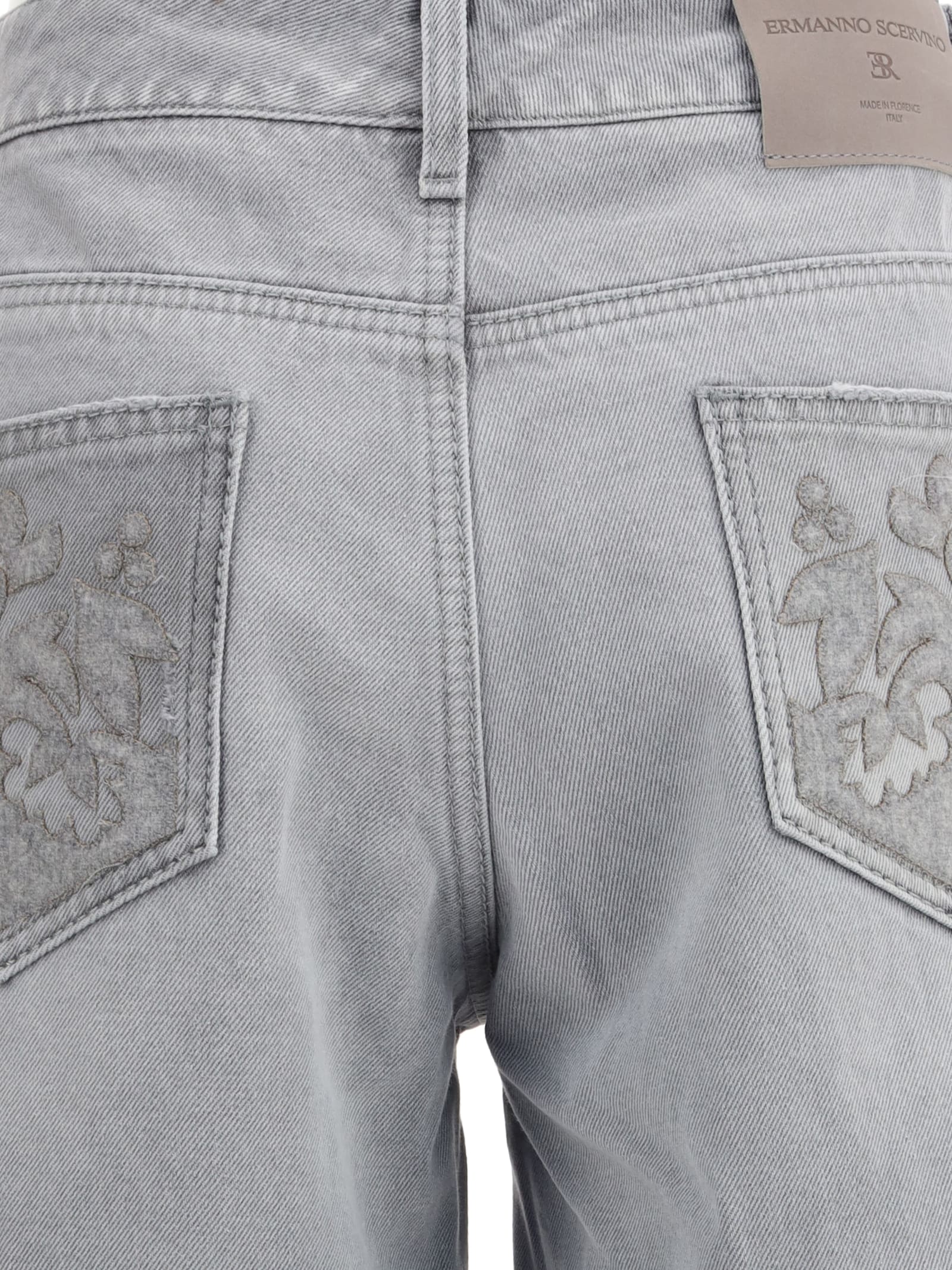 Ermanno Scervino Baggy Jeans With Embroidered Back Pockets In Gray