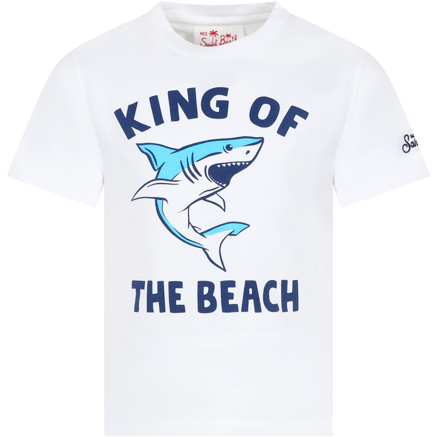 Shop Mc2 Saint Barth White T-shirt For Boy With Shark And Writing