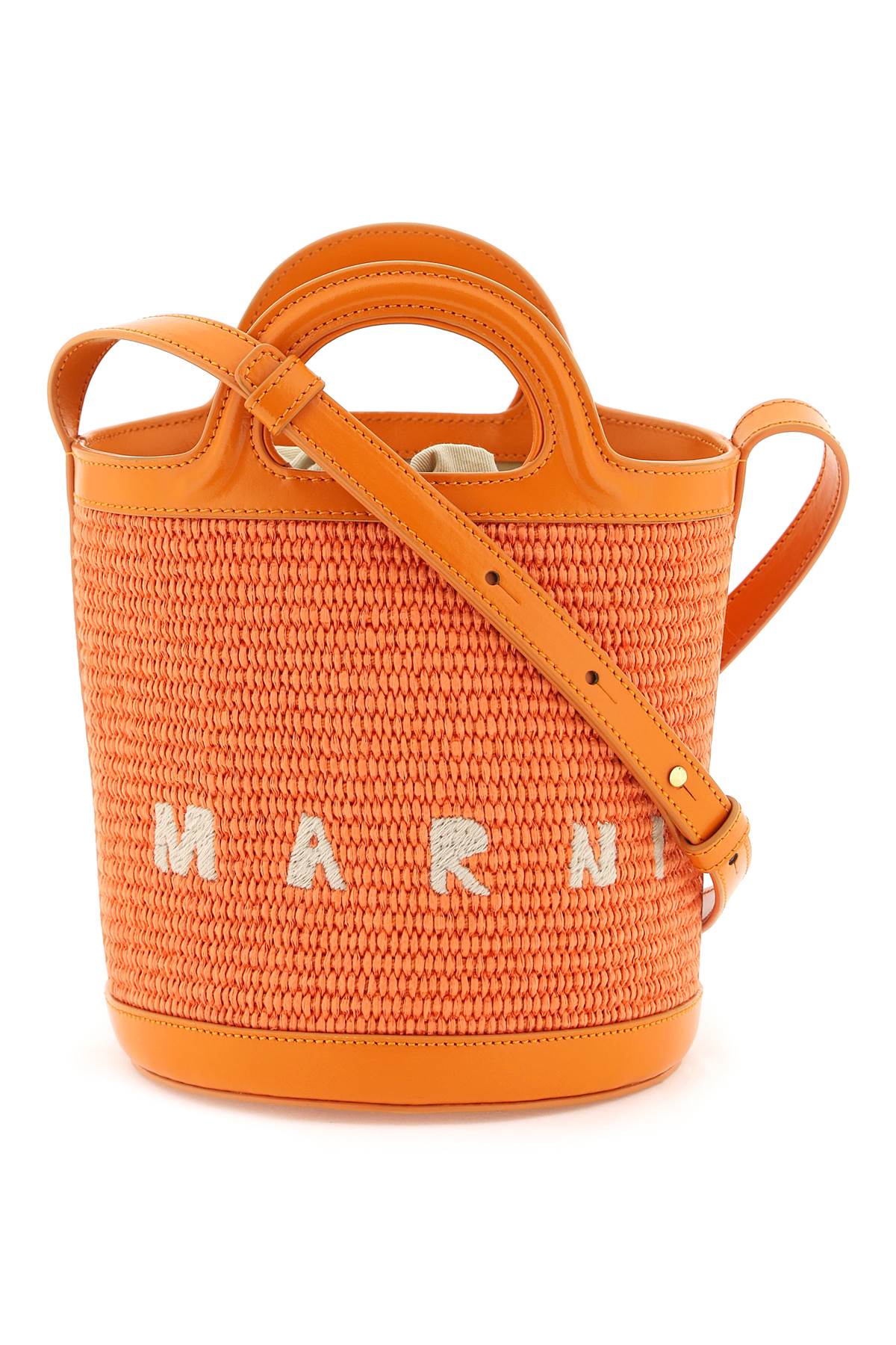 Shop Marni Raffia And Leather Tropicalia Bucket Bag