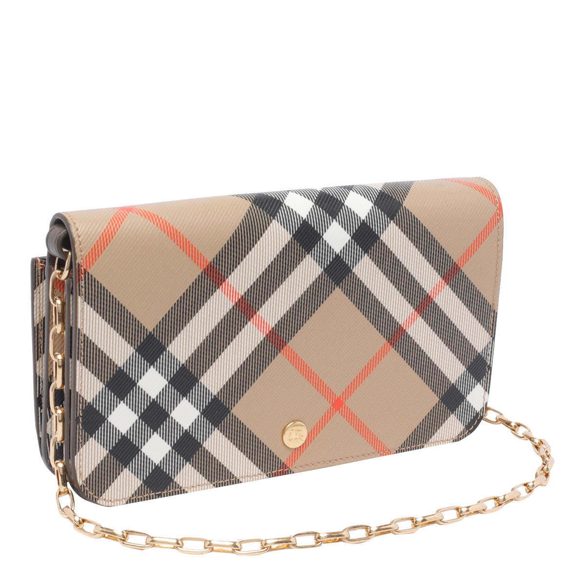 Shop Burberry Chain Embellished Check Shoulder Bag In Sand