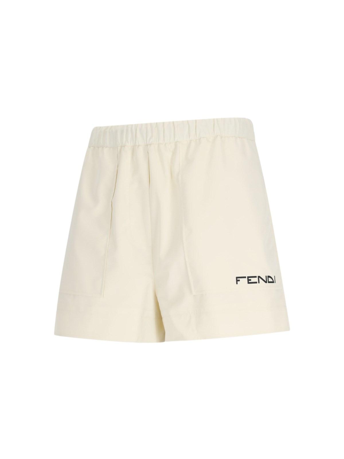 Shop Fendi Logo Jogger Shorts In Beige