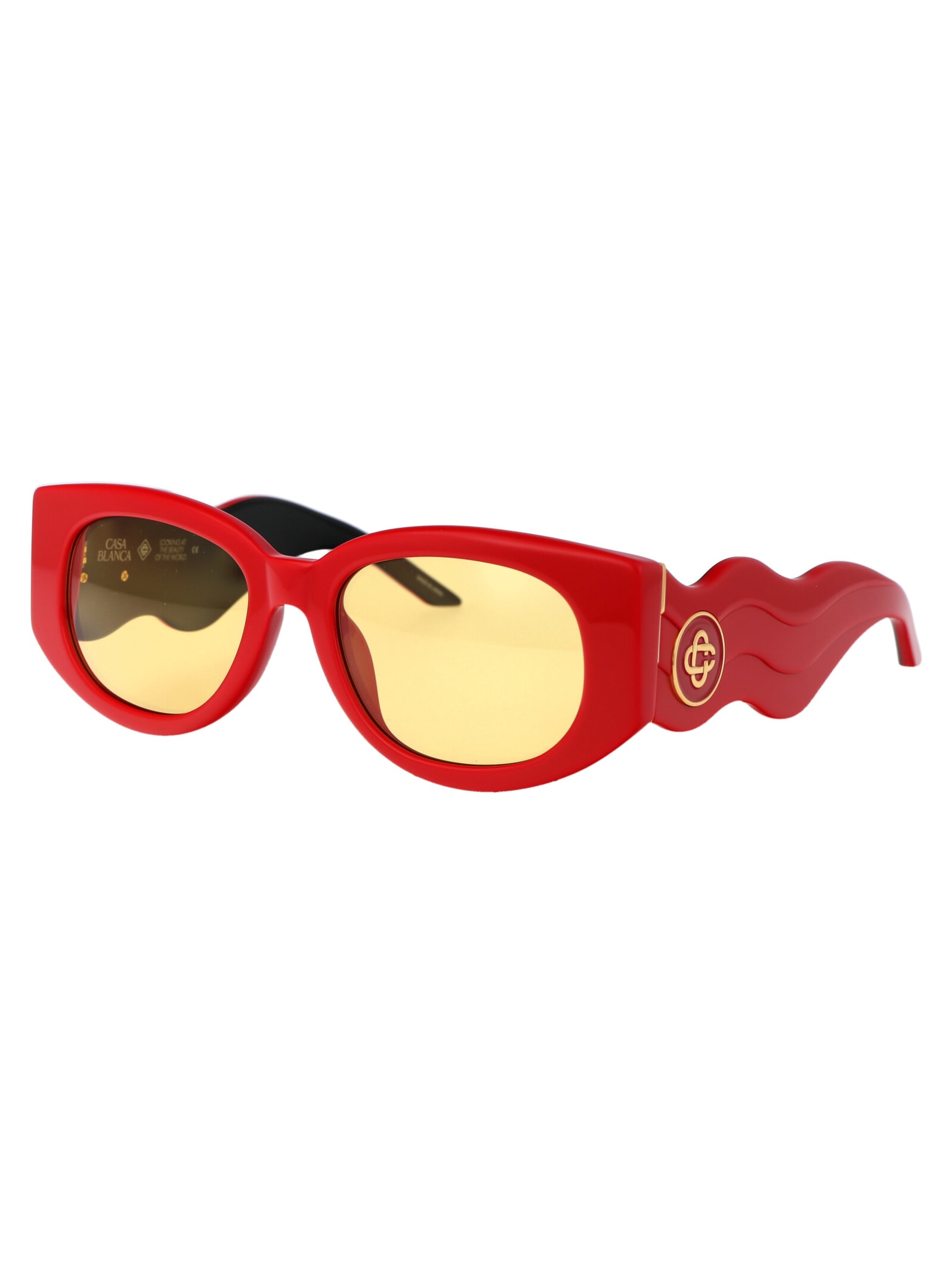 Shop Casablanca As23-ew-020-04w Sunglasses In Red/yellow Gold/canary