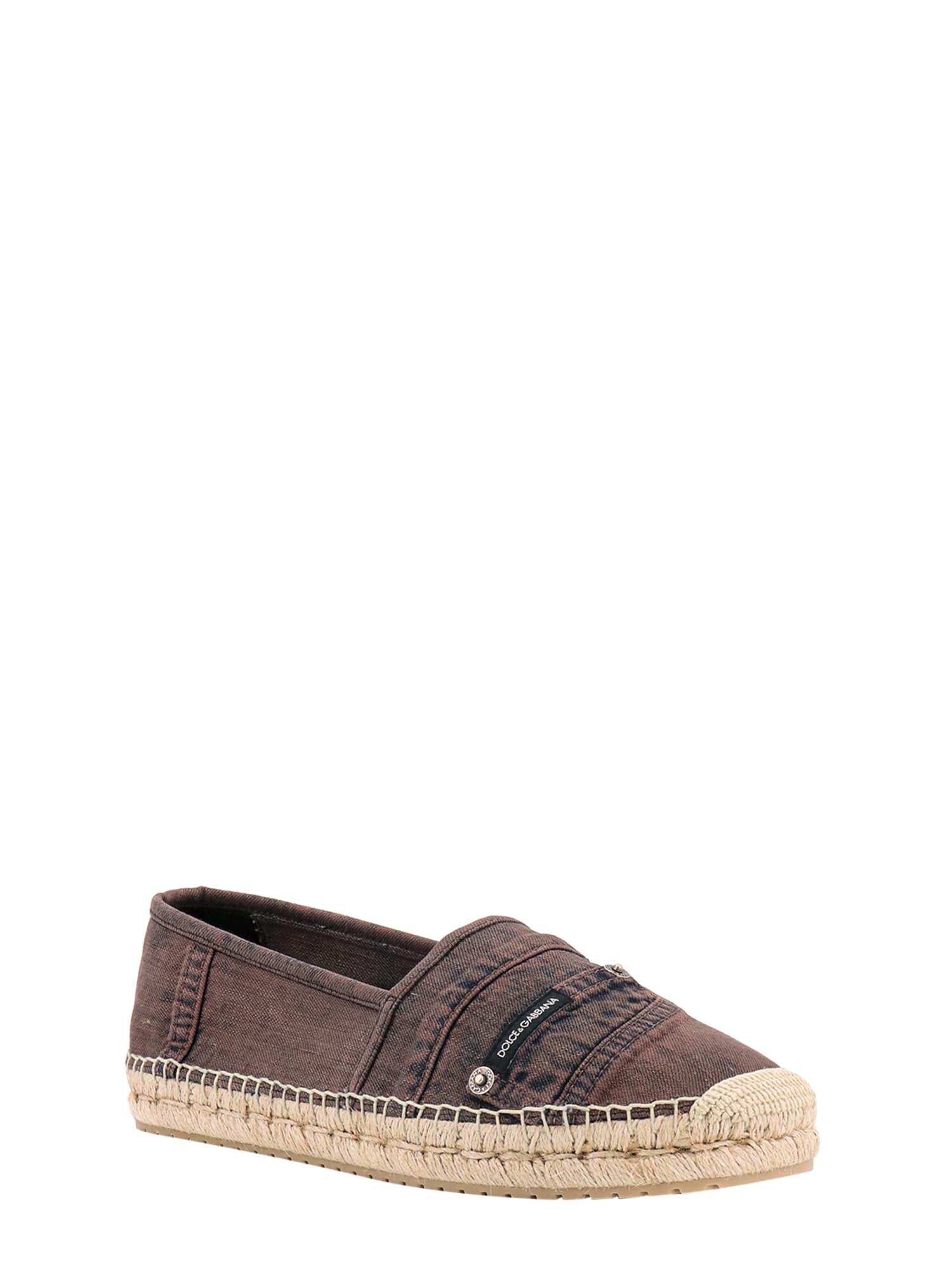 Dolce & Gabbana Canvas Denim Logo-patch Slip-on Espadrilles In Brown
