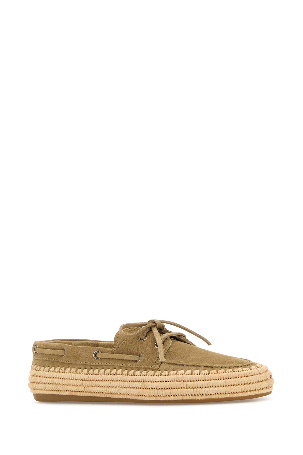 Miu Miu Suede And Raffia Loafers With Lace Detail