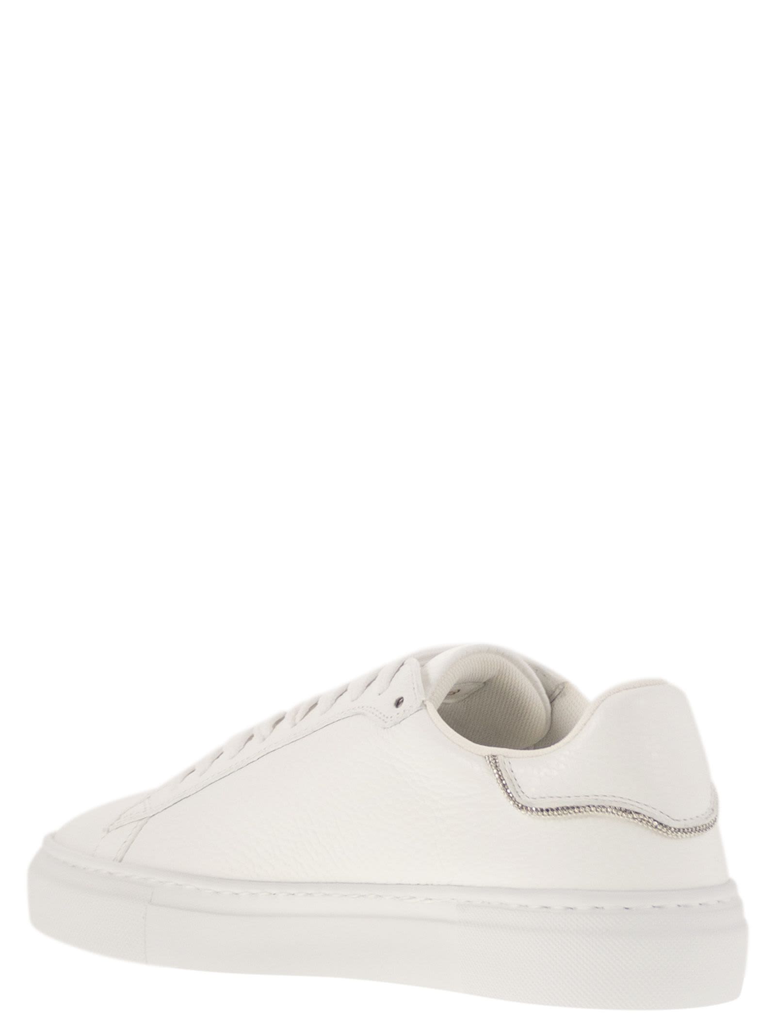 Fabiana Filippi Lace-up Leather Sneakers With Shiny Accents In White