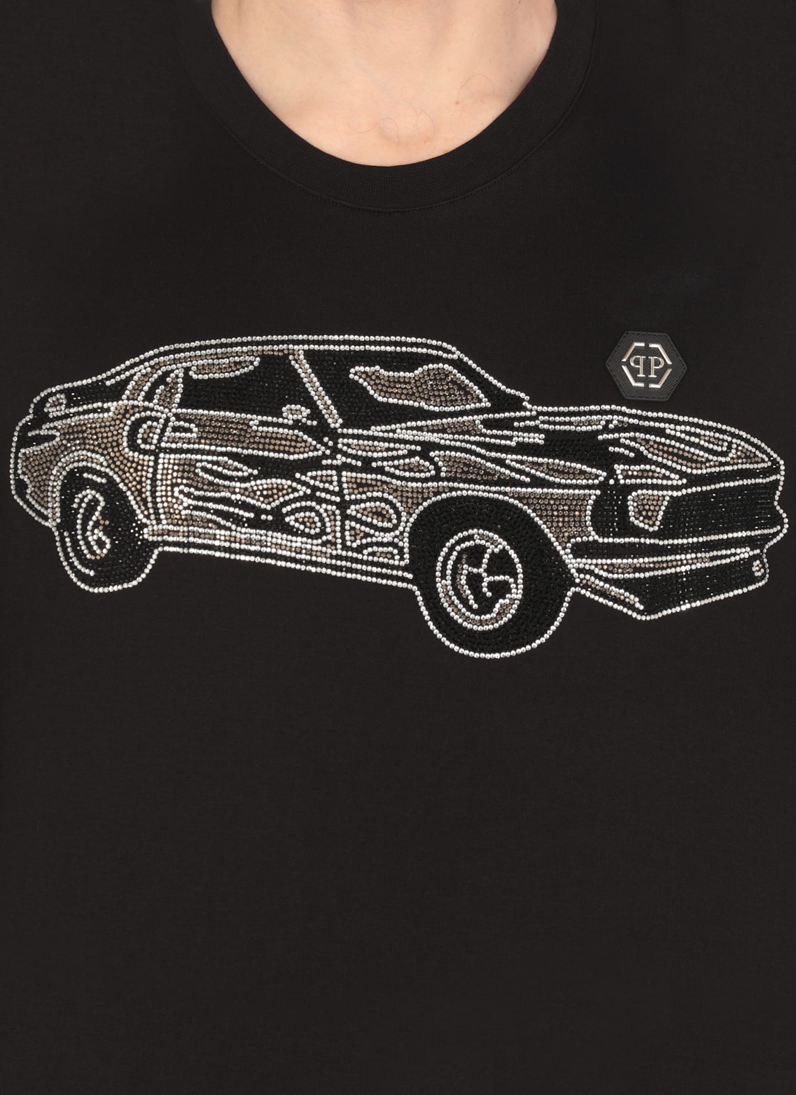 Philipp Plein Car Crew Neck Graphic Print Short Sleeves In Black