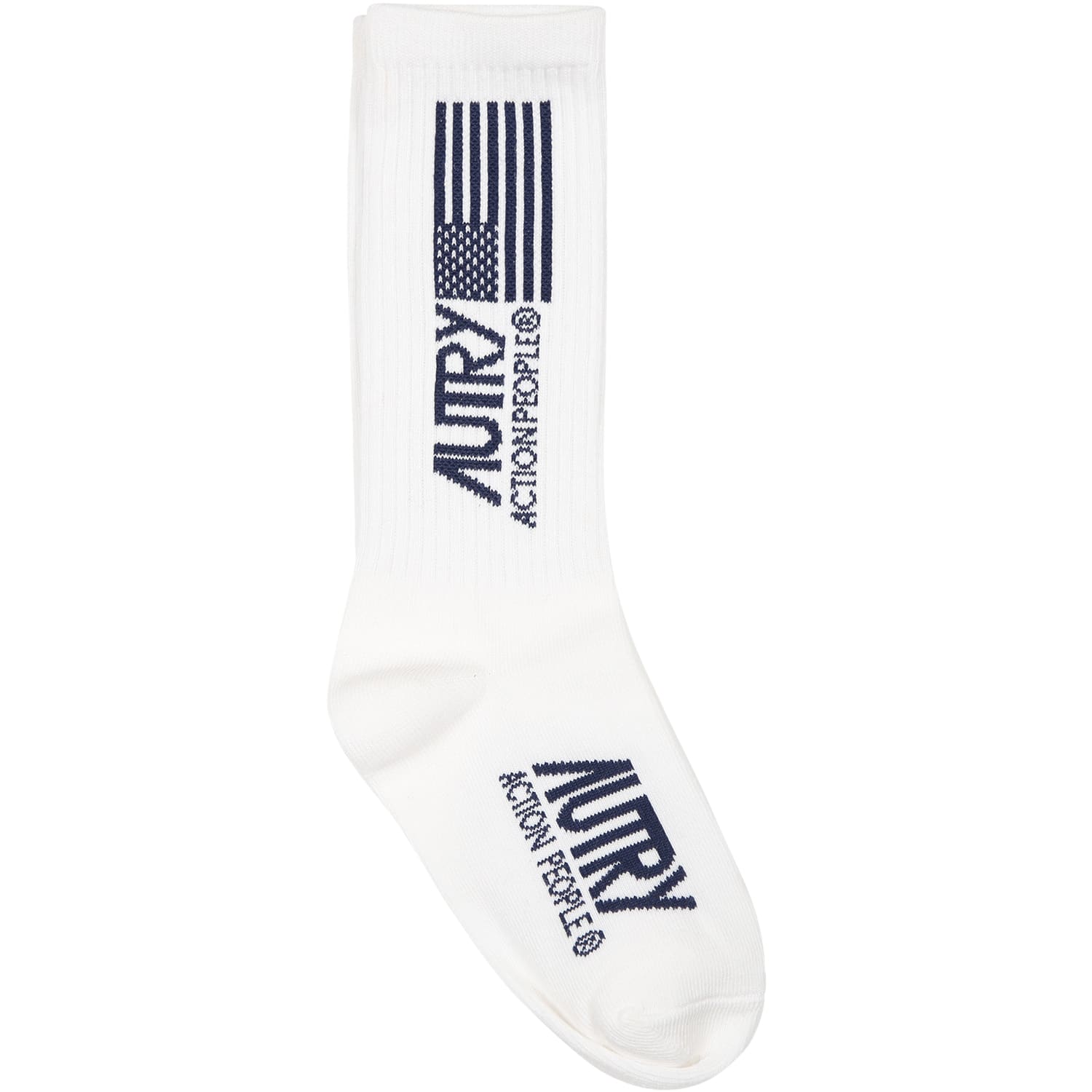 Autry White Socks For Kids With Blue Logo