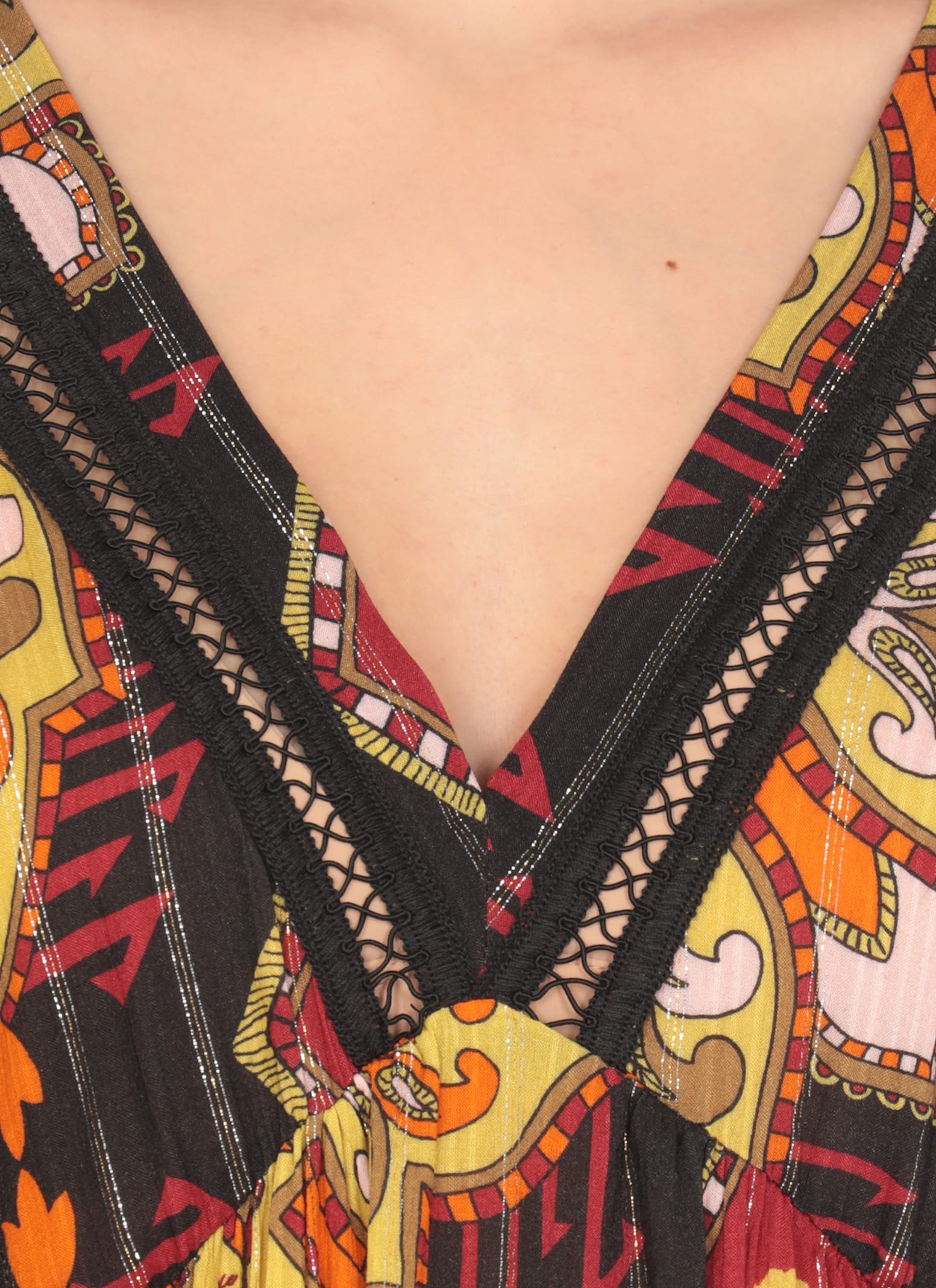 Miss Bikini Vibrant Multicolor Viscose Dress With 3/4 Sleeves In Multi