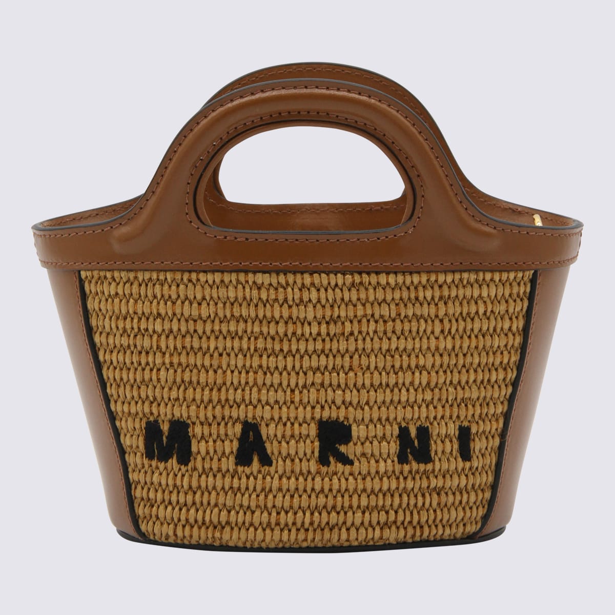 Shop Marni Brown Canvas And Leather Tropicalia Mini Top Handle Bag In Raw Sienna