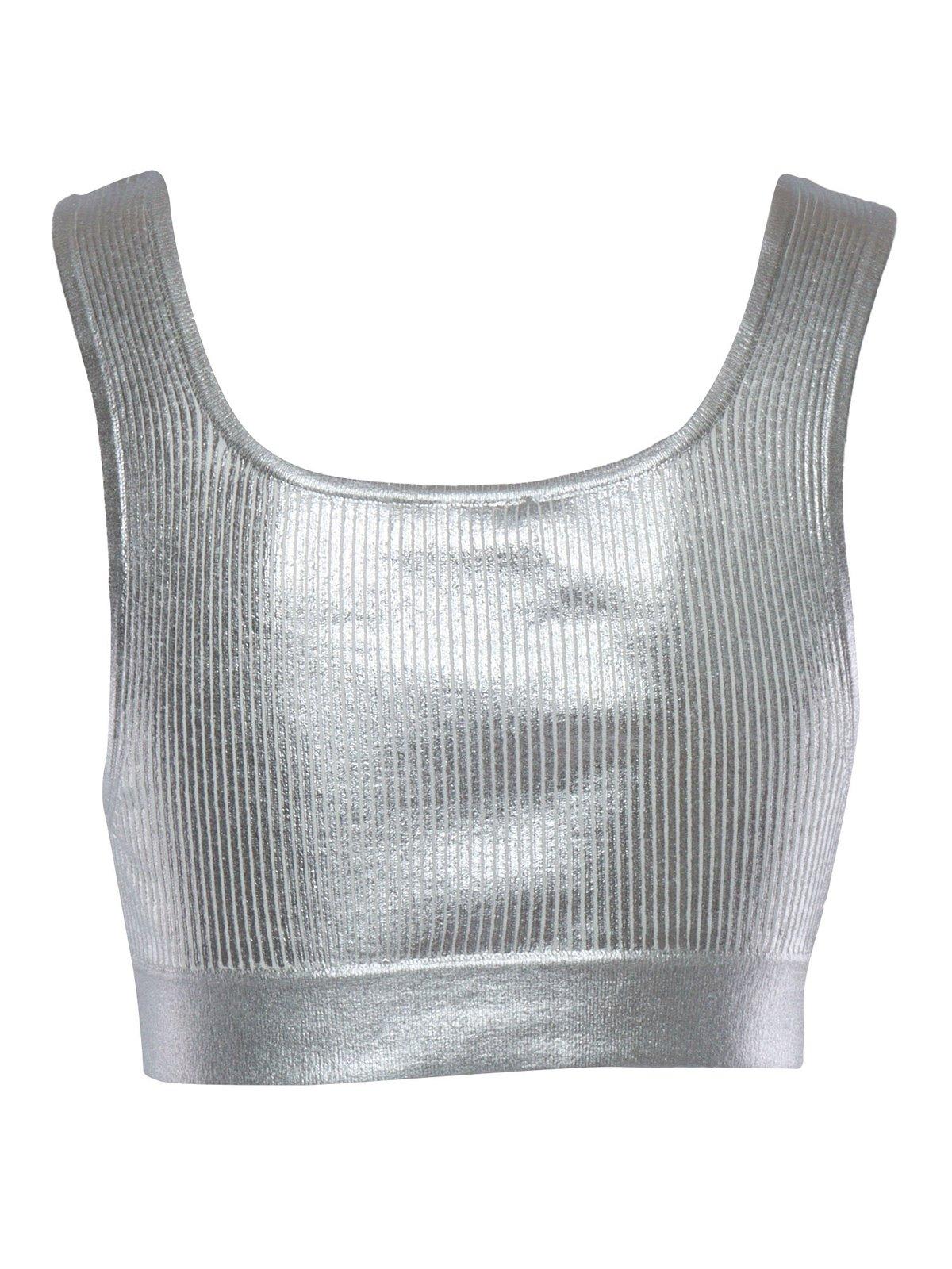 Shop Elisabetta Franchi Logo Plaque Sleeveless Top In Silver