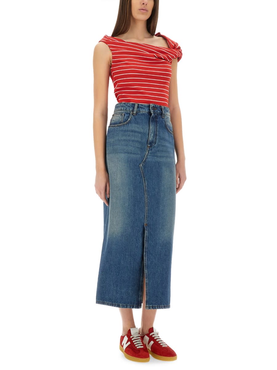Msgm High-waisted Denim Skirt With Front Slit In Denim