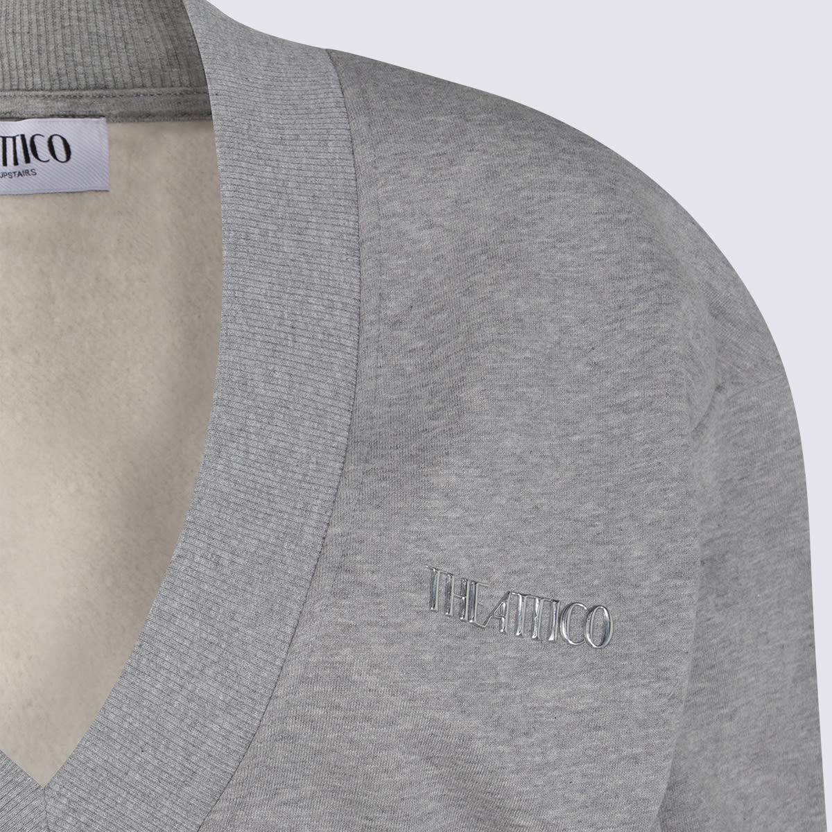 Attico Grey Mini Dress With V Neck And Logo Lettering On The Front In Gray
