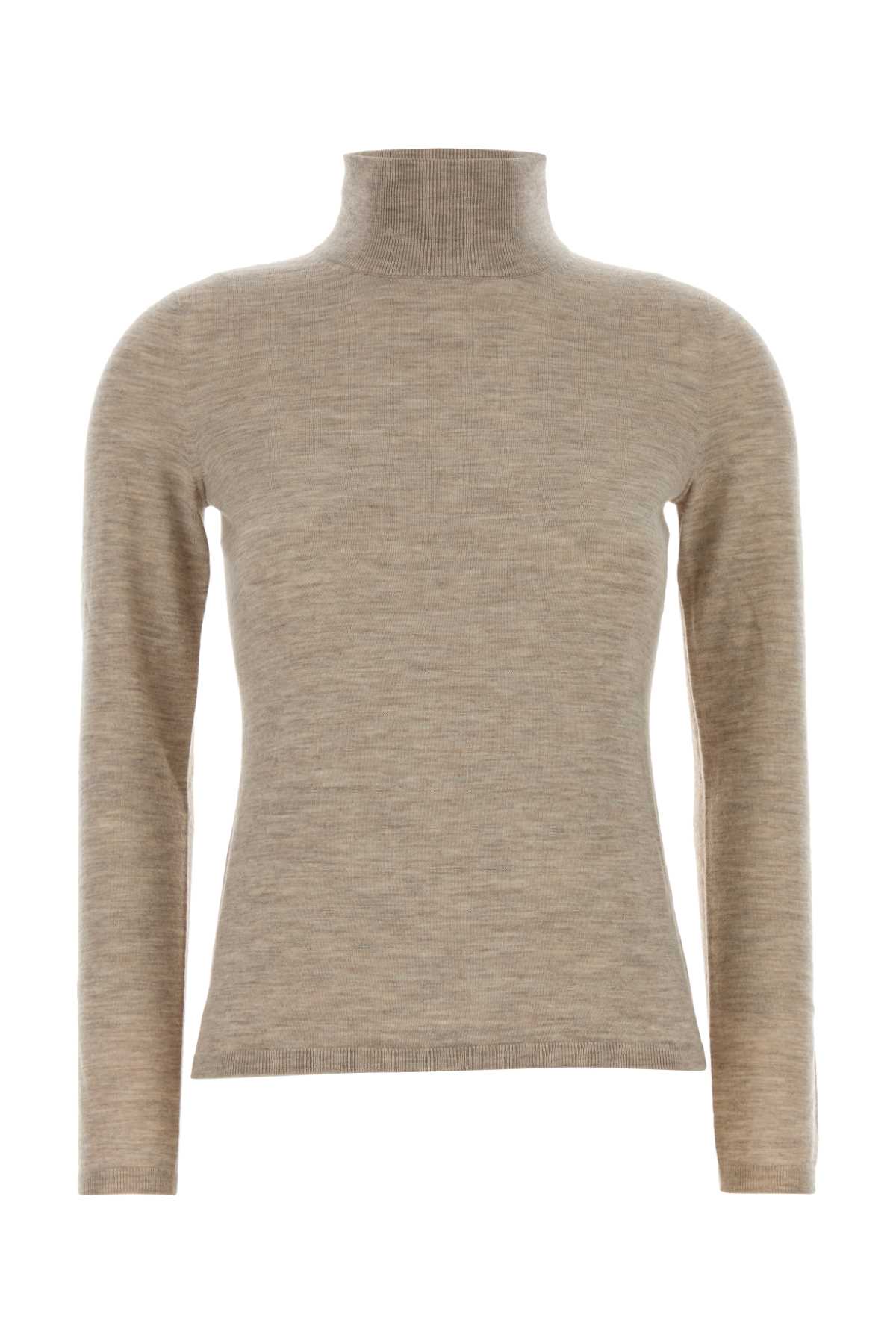 Max Mara Cashmere Turtleneck Sweater Ribbed Long Sleeves In Neutral