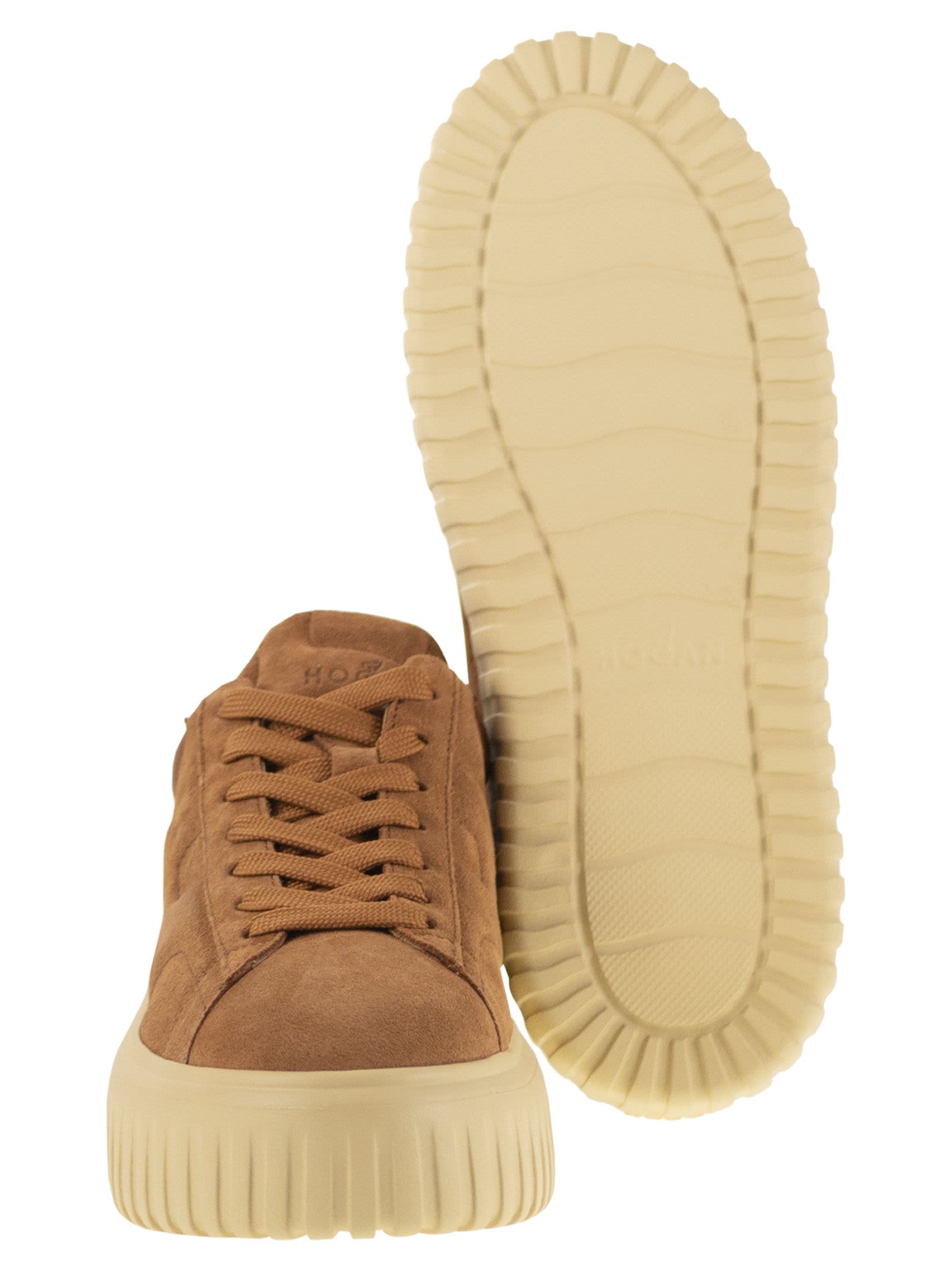 Hogan H-stripes Suede Trainers In Brown