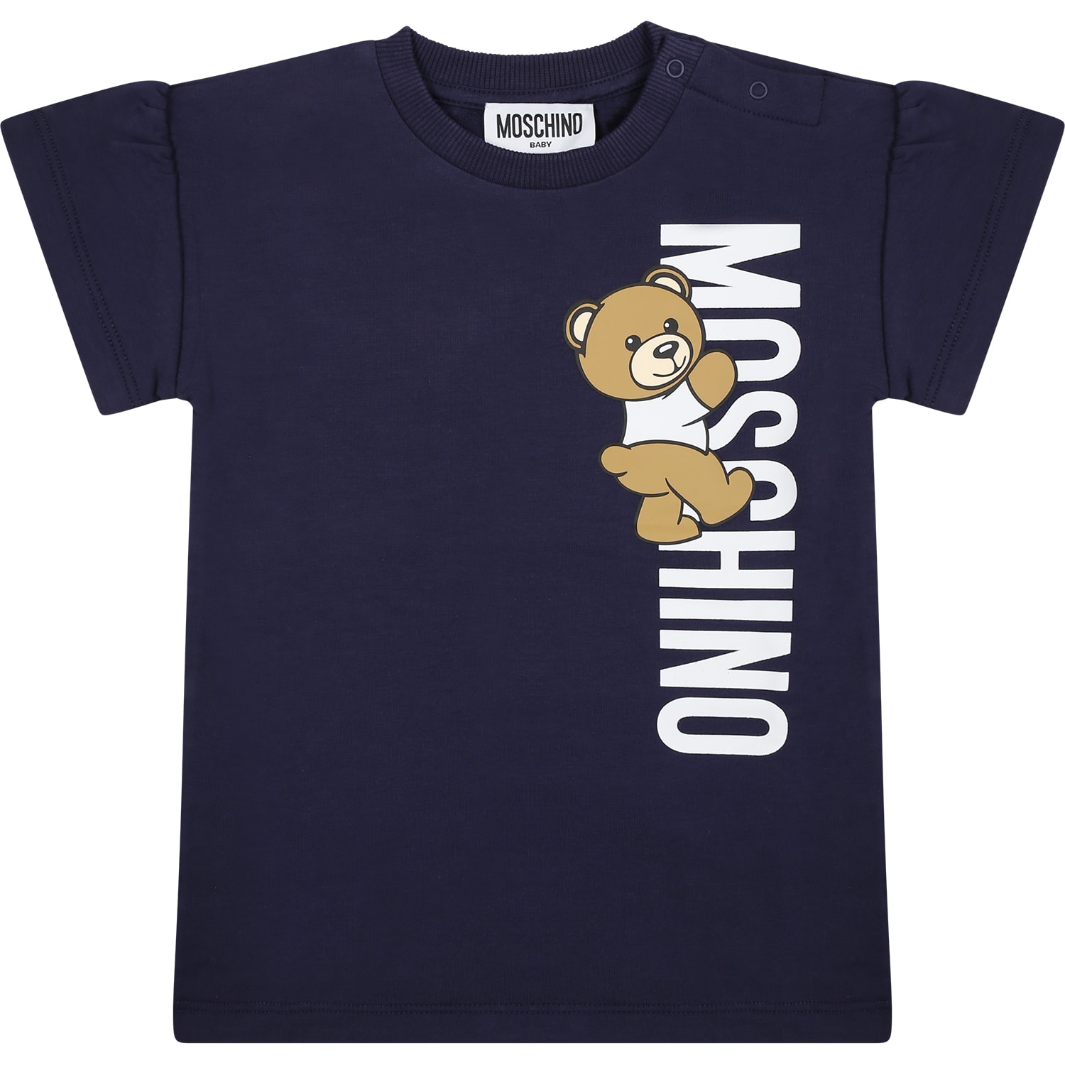 Moschino Kids' Blue Dress For Baby Girl With Teddy Bear And Logo