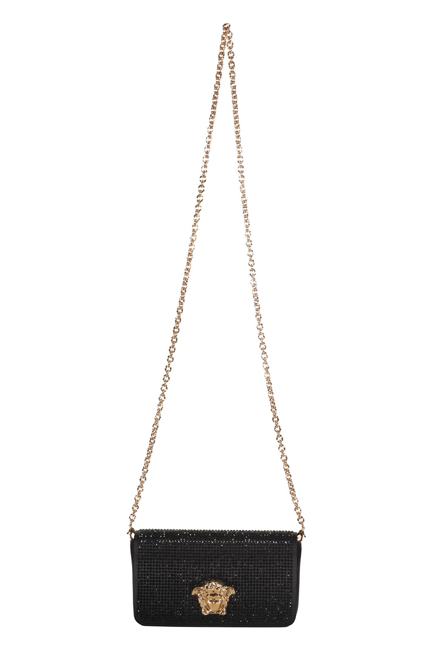 Versace Elegant Black Clutch With Golden Closure In Black